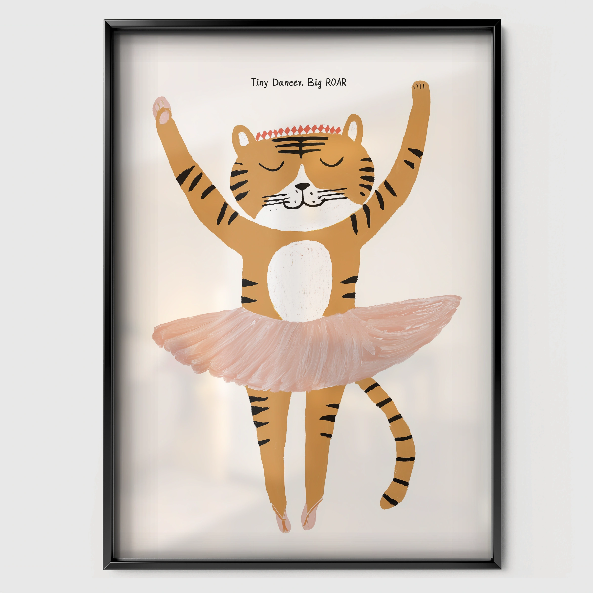 Tiger Ballerina Nursery Print - black framed nursery wall art print