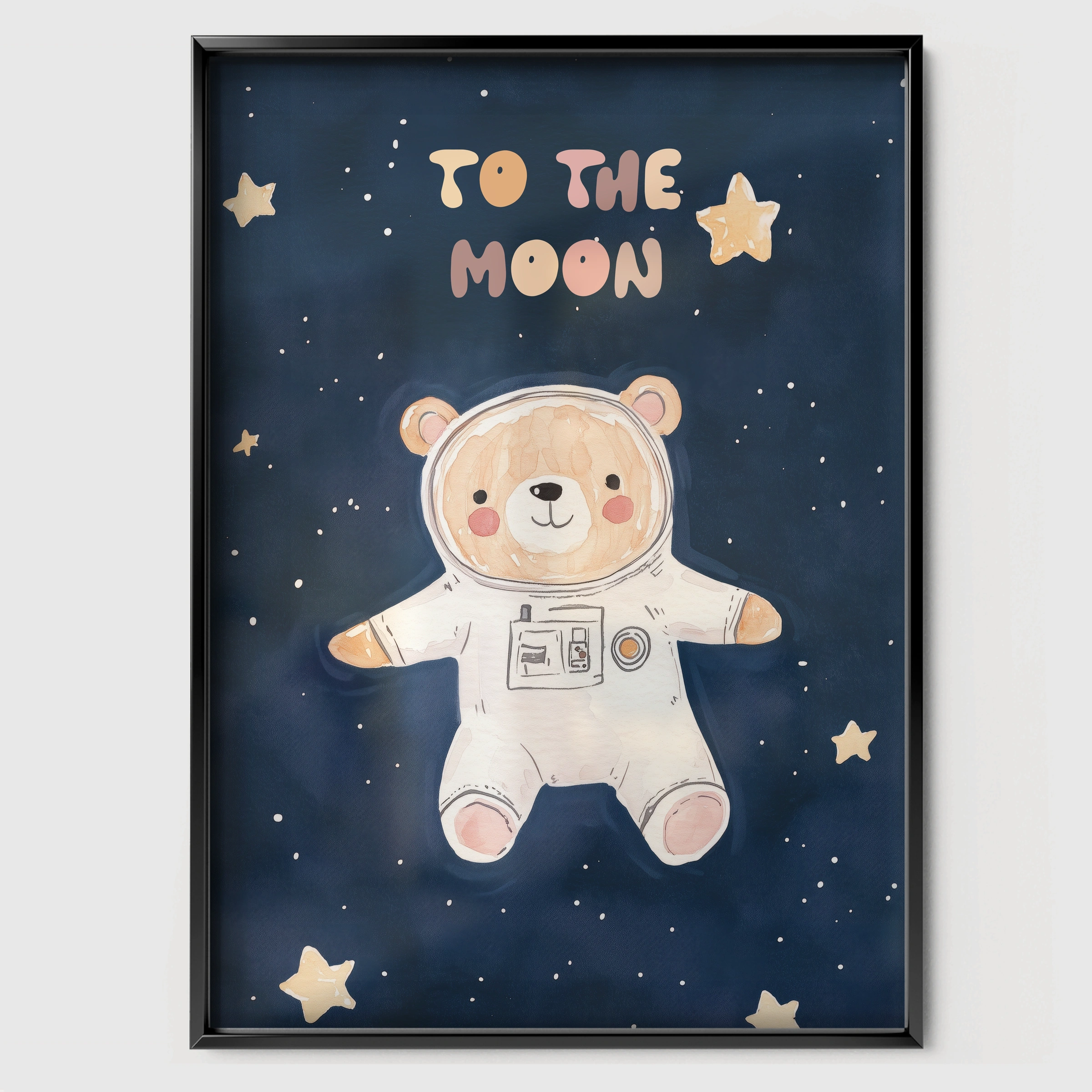 To The Moon Bear Nursery Print - black framed nursery wall art print