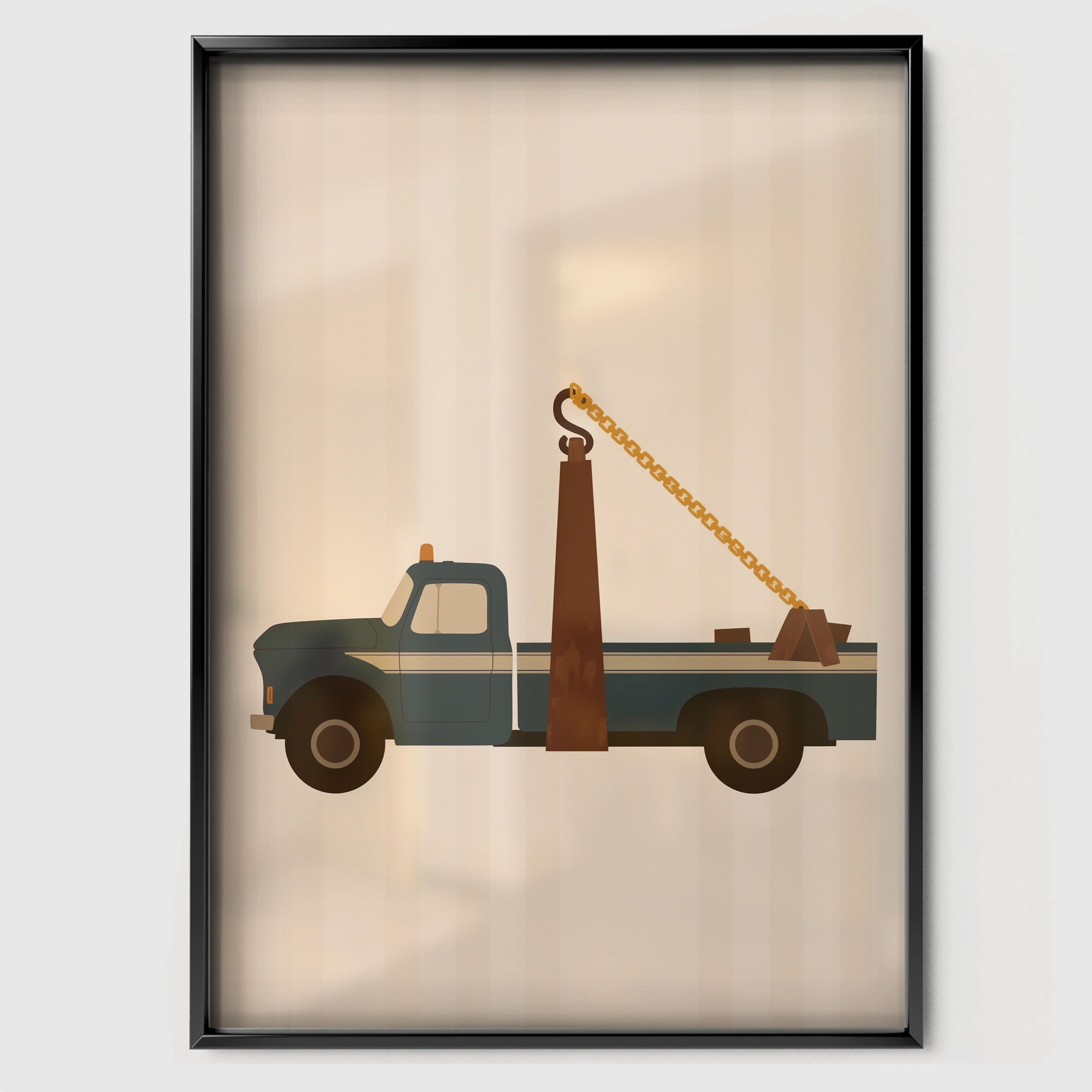 Tow Truck Nursery Print - black framed nursery wall art print