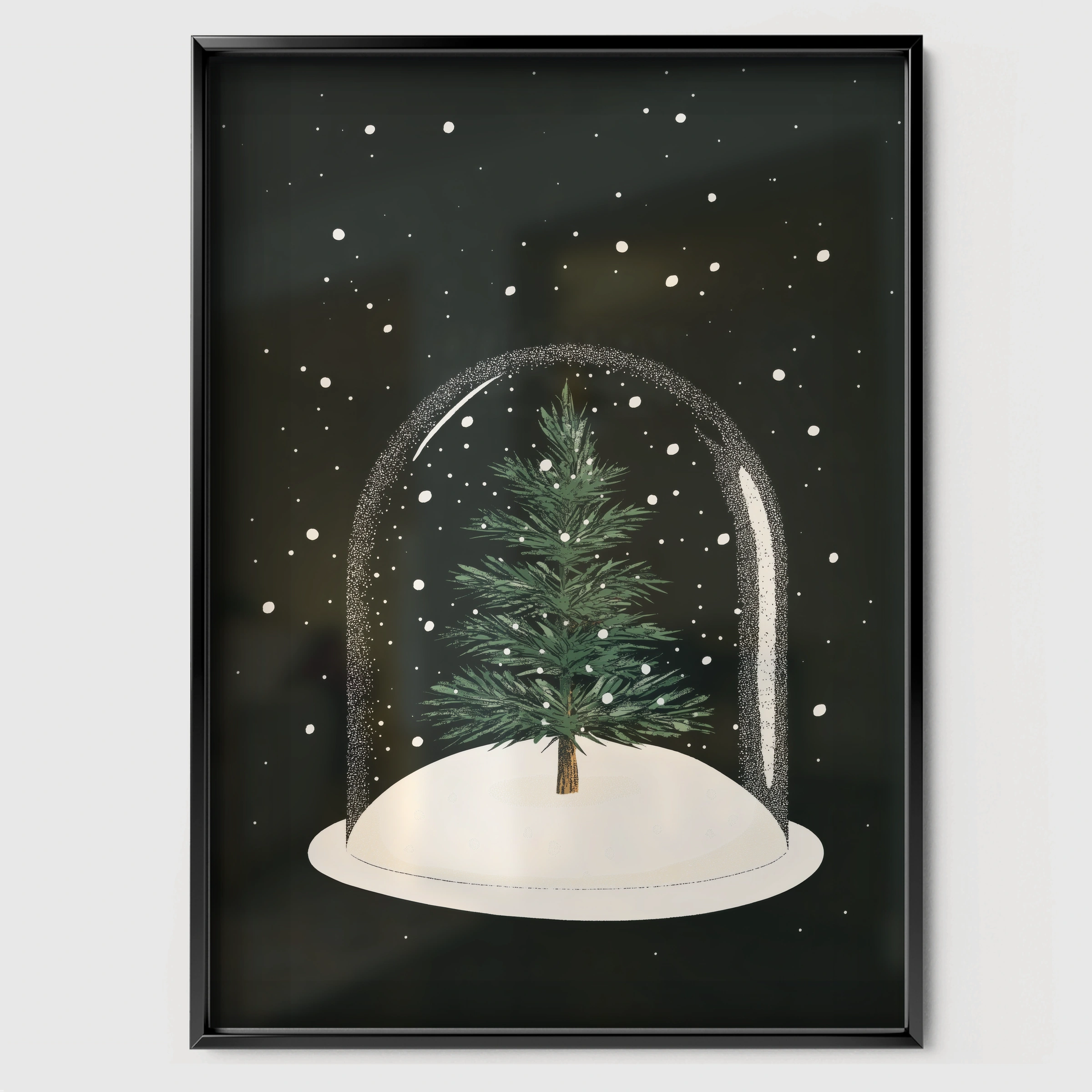 Tree in a Snow Globe Christmas Print - black framed nursery wall art print