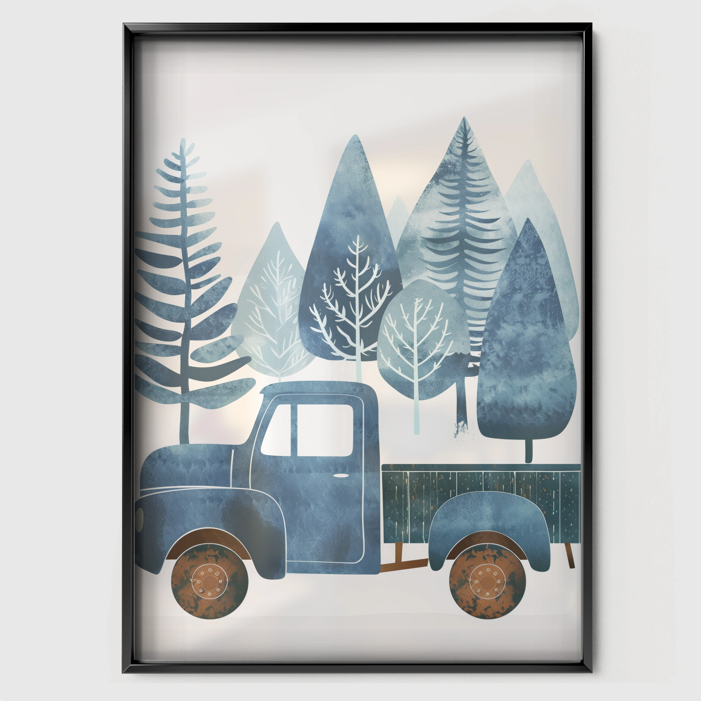 Truck and Trees Nursery Print - black framed nursery wall art print