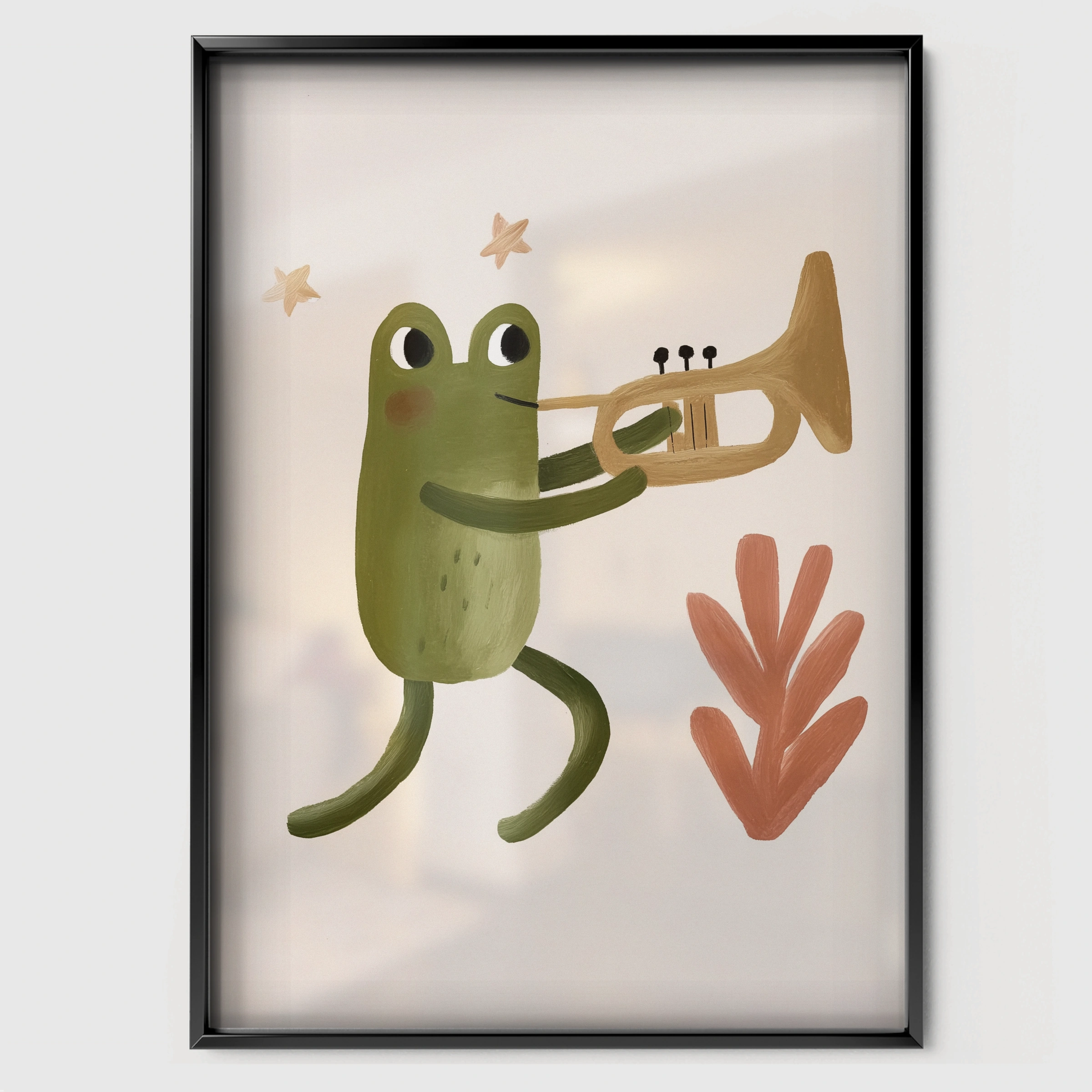 Trumpet Frog Nursery Print - black framed nursery wall art print