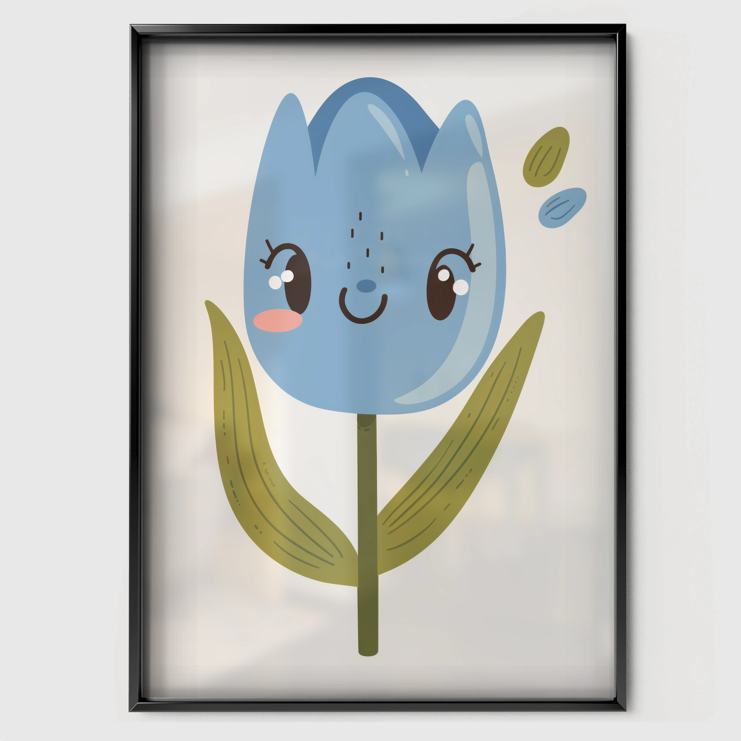 Tulip Face Nursery Print - black framed nursery wall art print