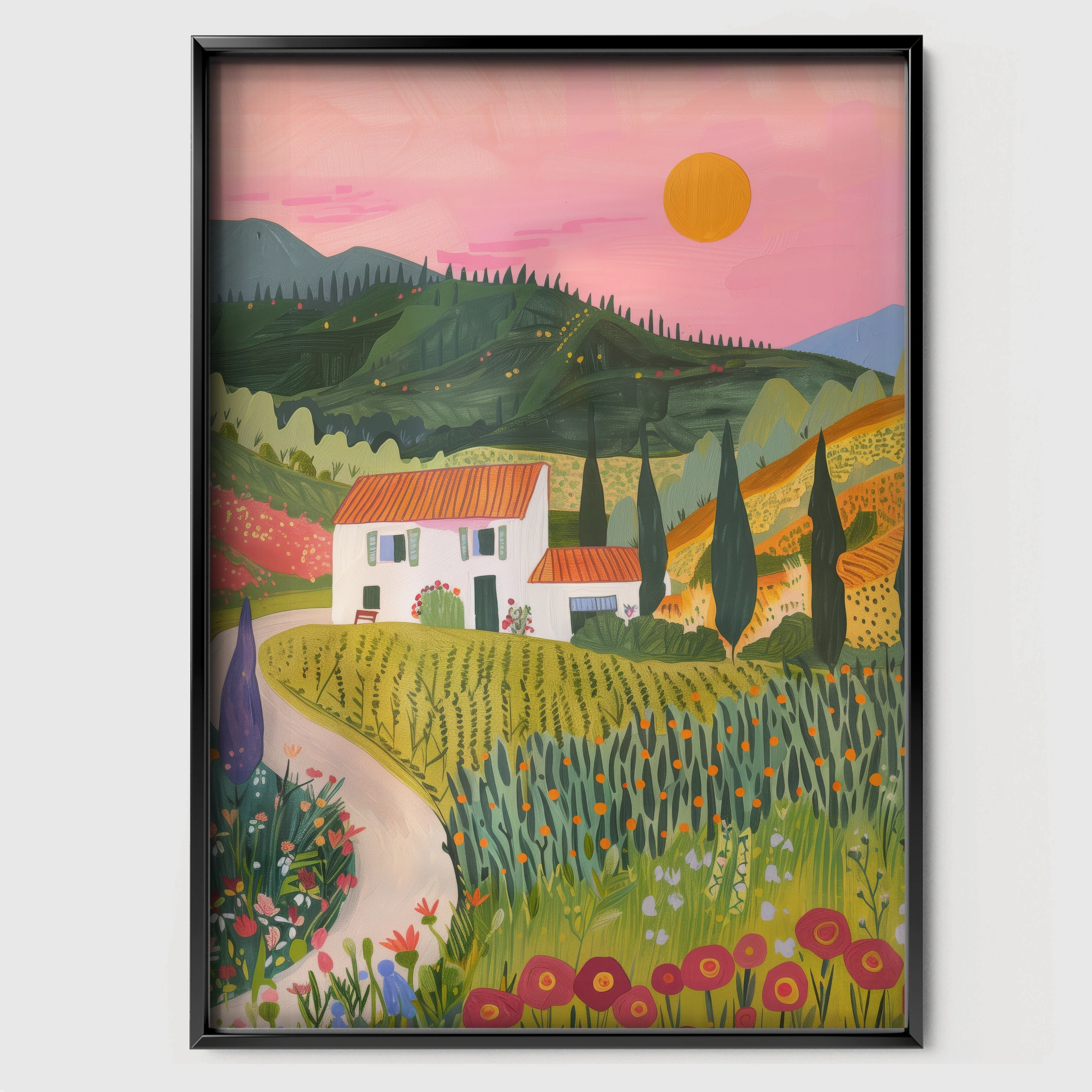 Tuscan Village Nursery Print - black framed nursery wall art print