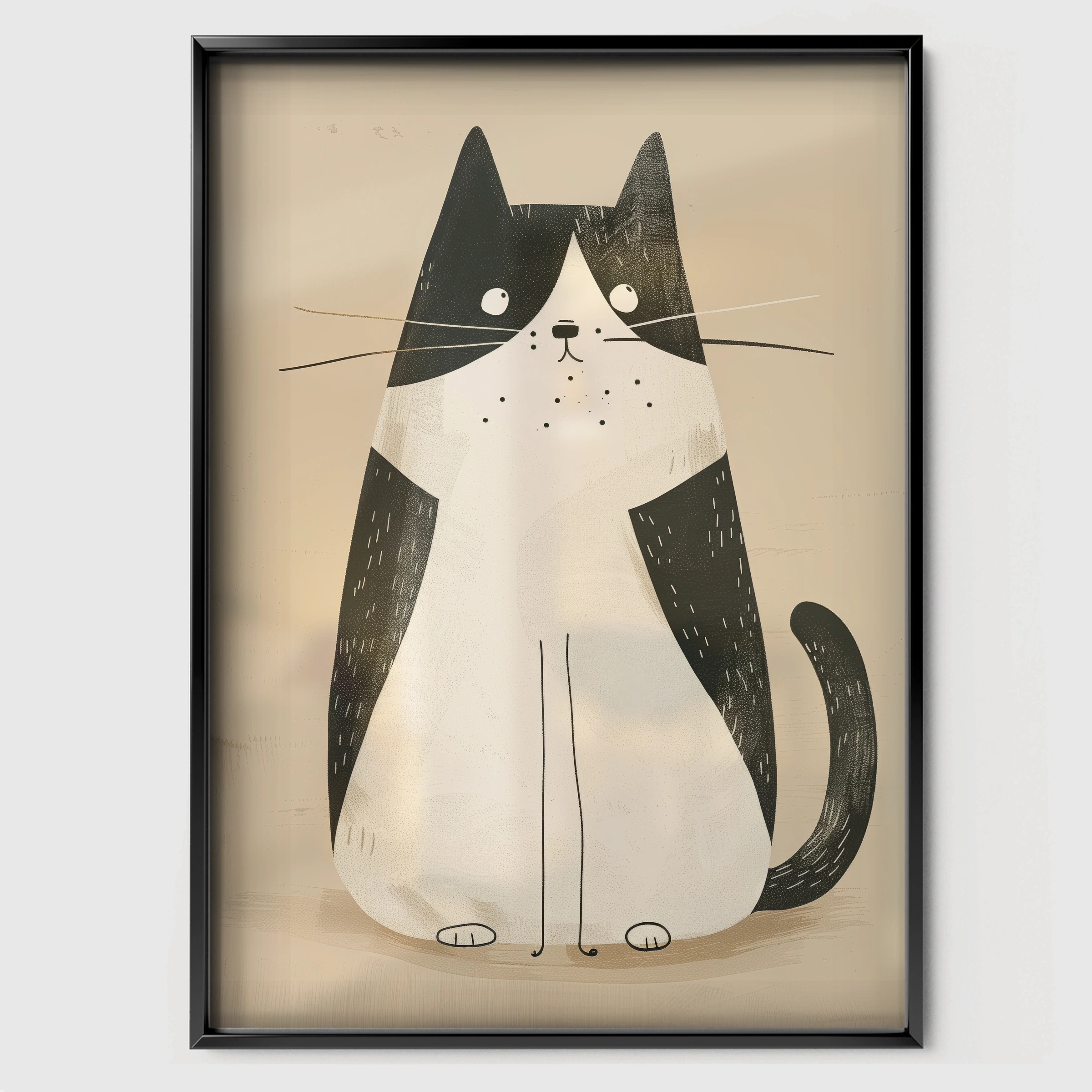 Tuxedo Cat Nursery Print - black framed nursery wall art print