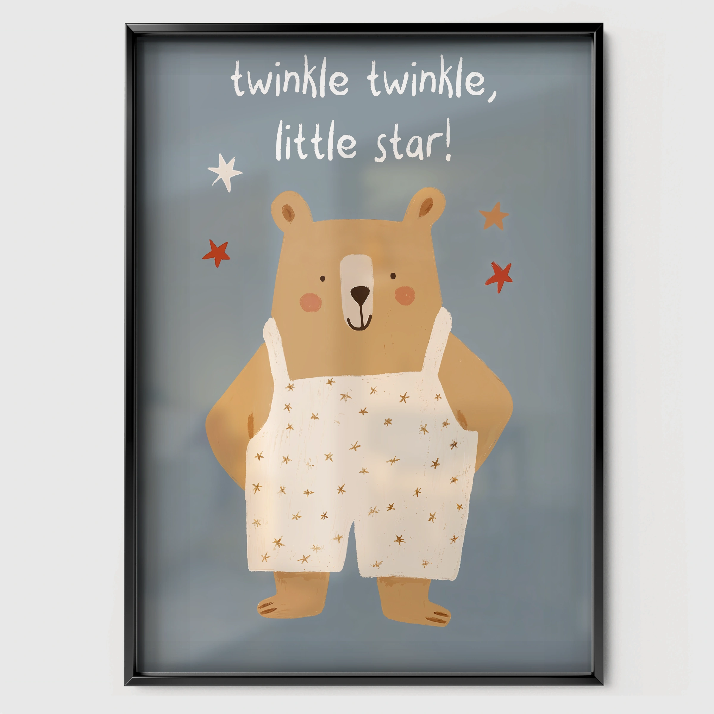 Twinkle Twinkle Bear Nursery Print - black framed nursery wall art print