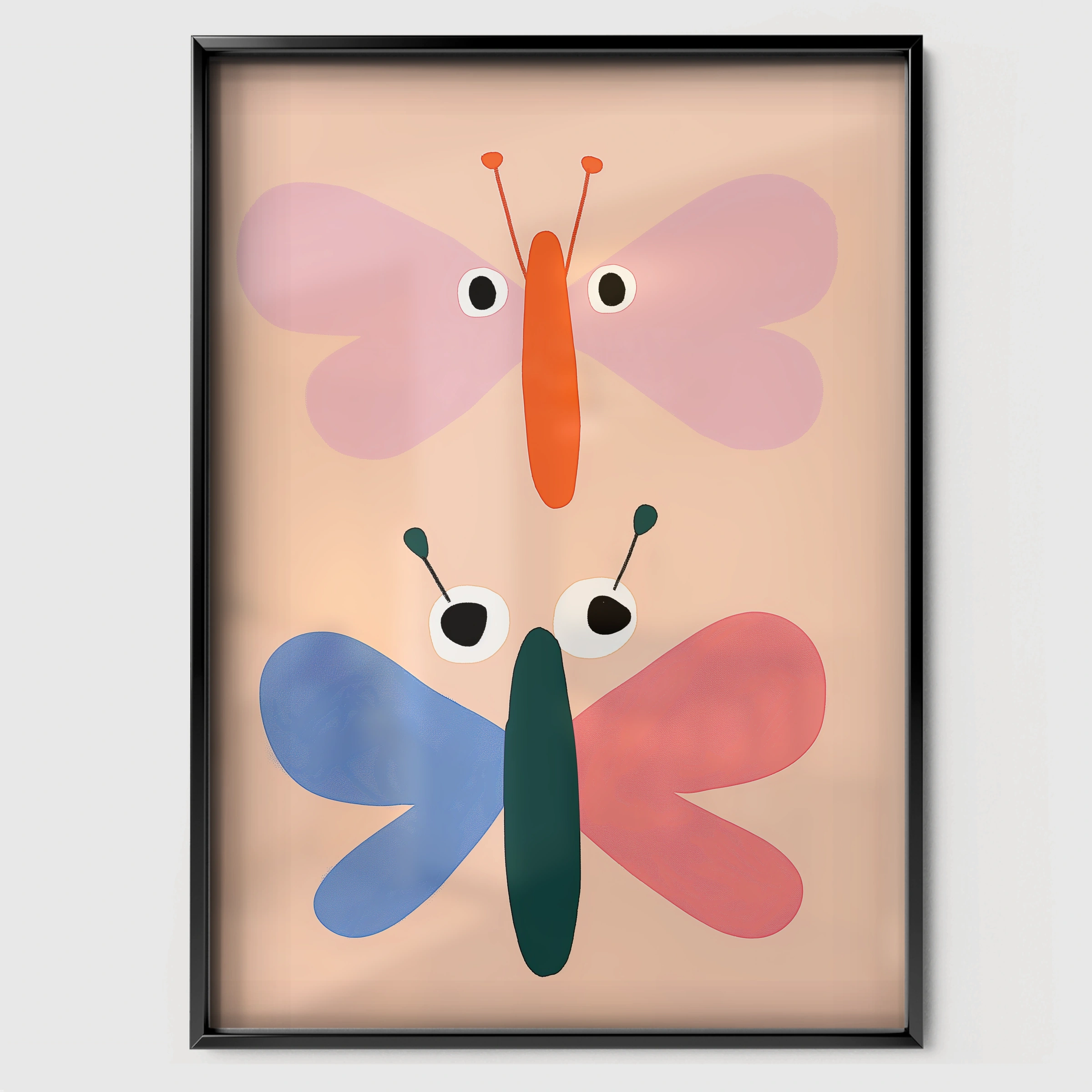 Two Butterflies Nursery Print - black framed nursery wall art print