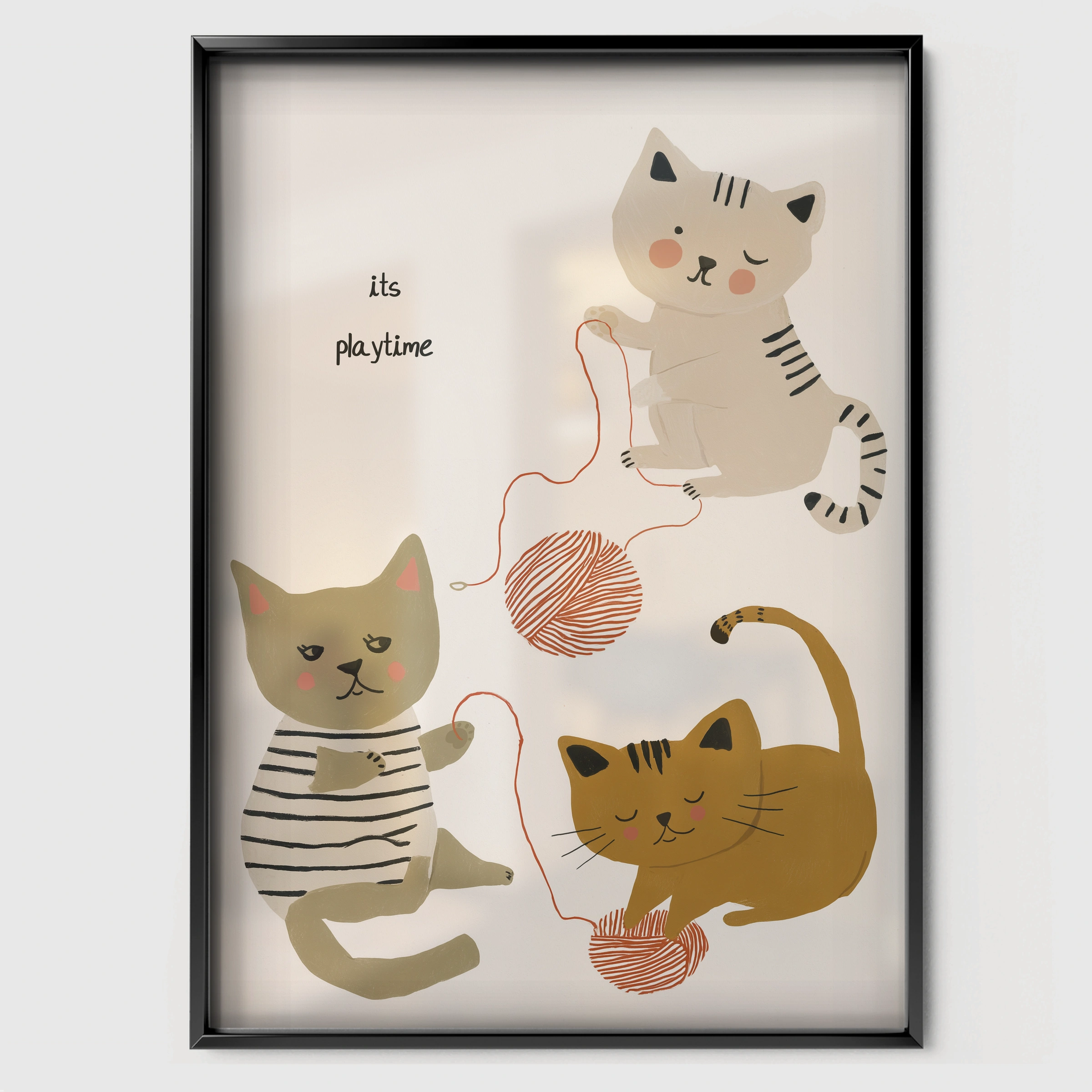 Two Cosy Cats Nursery Print - black framed nursery wall art print