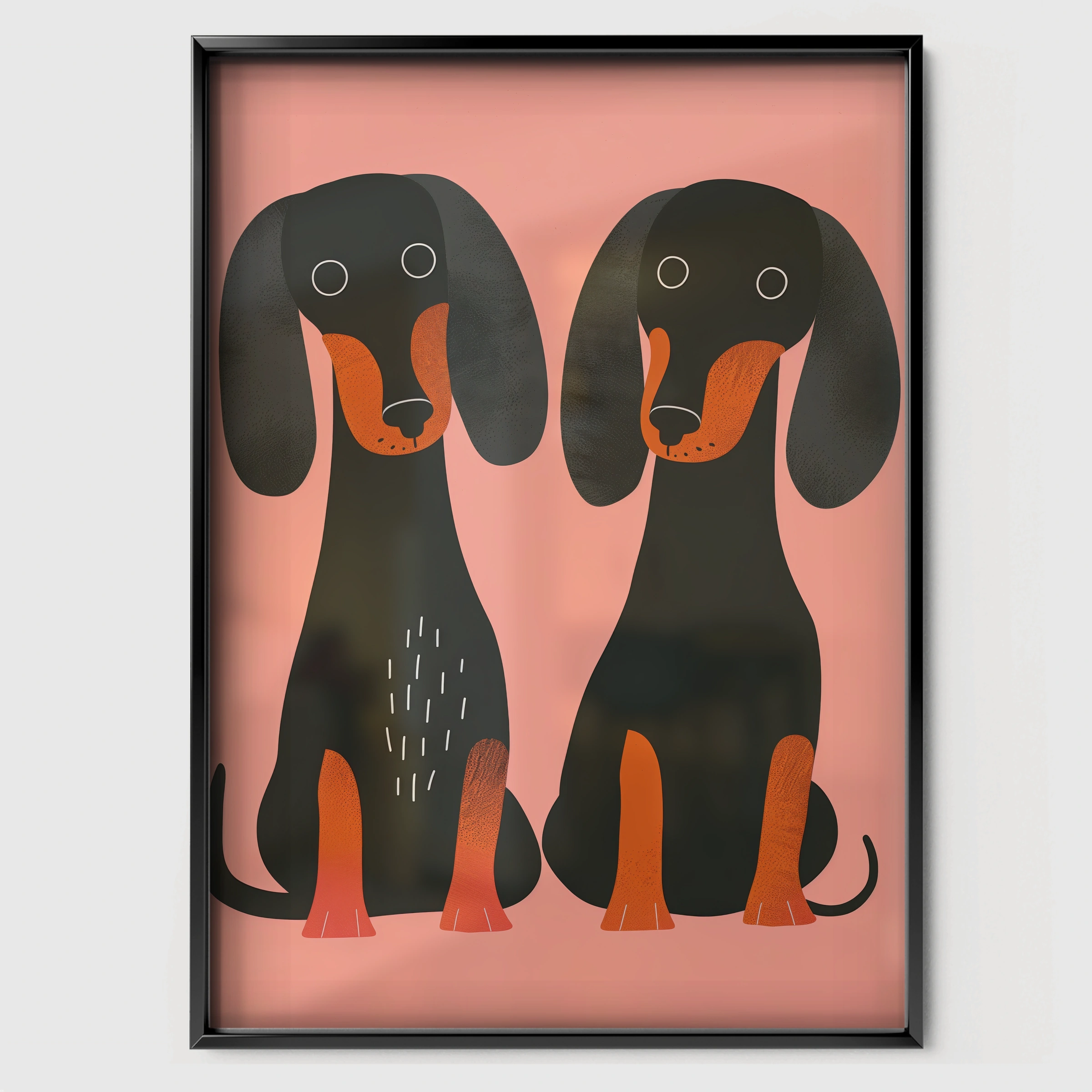 Two Dachshunds Nursery Print - black framed nursery wall art print