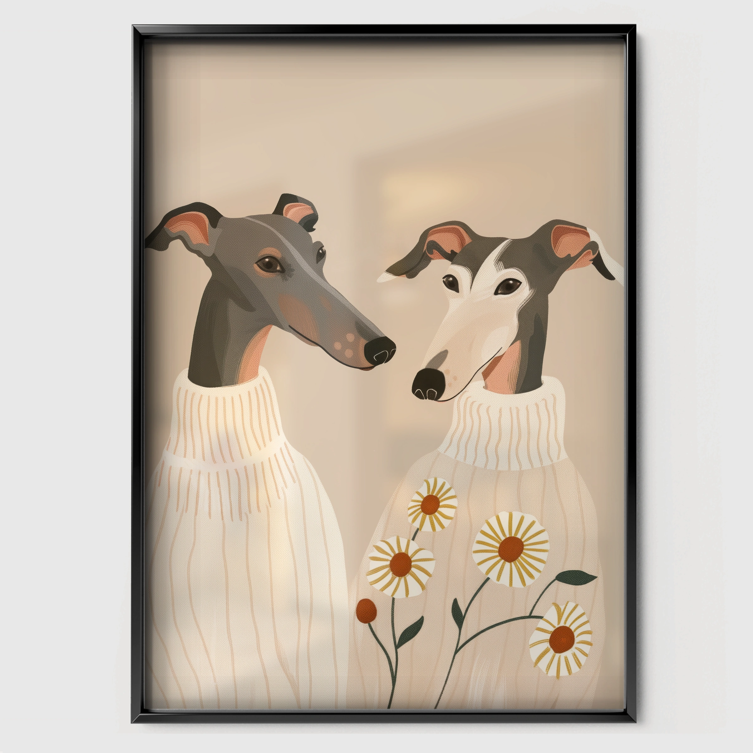 Two Greyhounds Nursery Print - black framed nursery wall art print