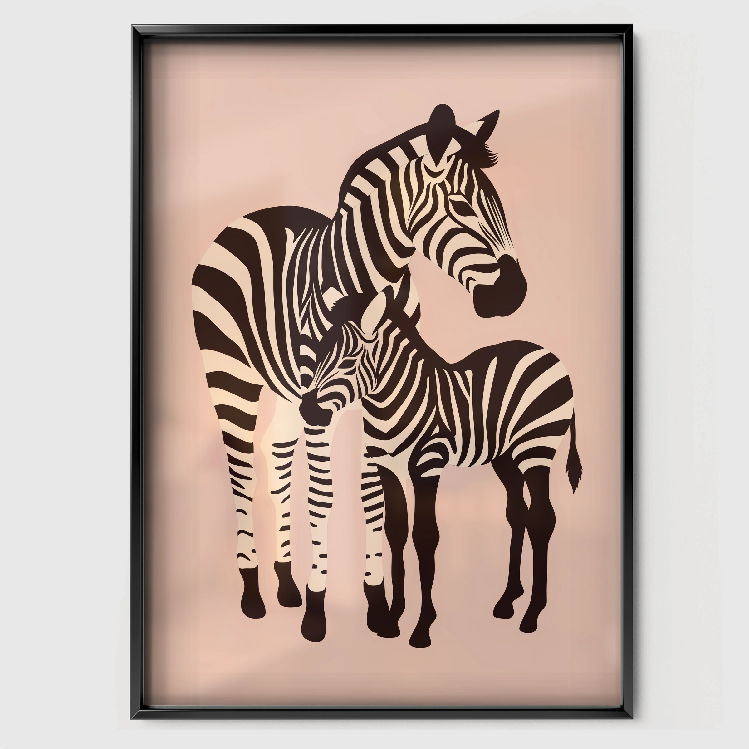 Two Zebras Nursery Print - black framed nursery wall art print