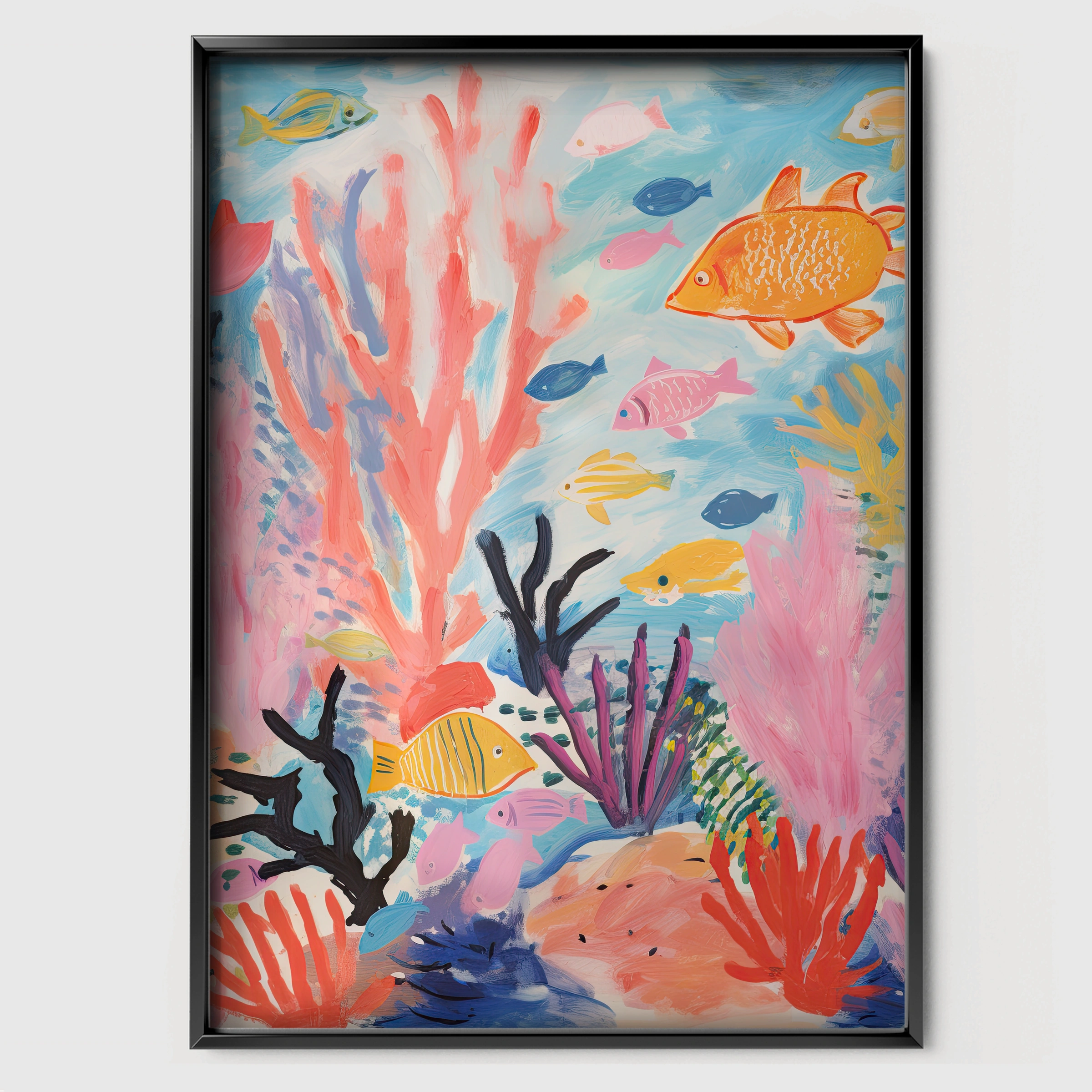 Underwater Reef Nursery Print - black framed nursery wall art print