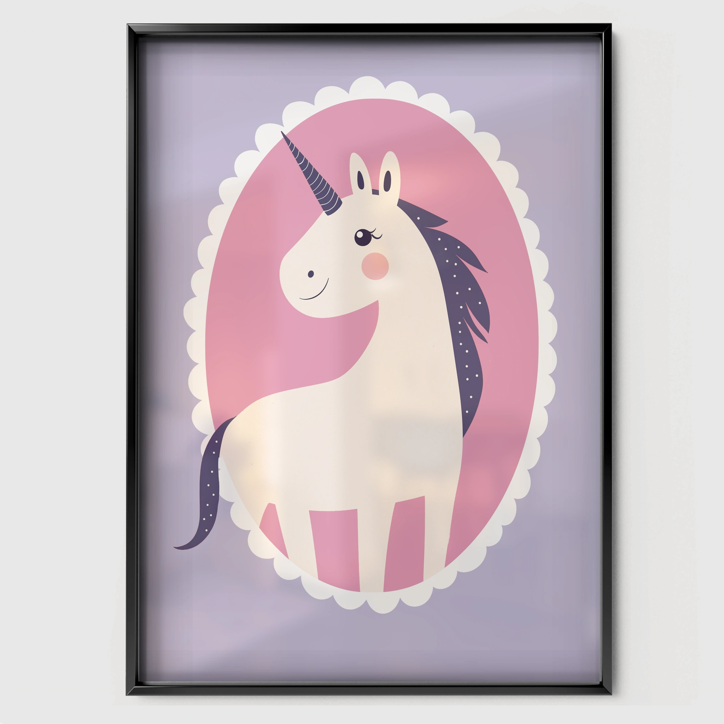 Unicorn Cameo Nursery Print - black framed nursery wall art print