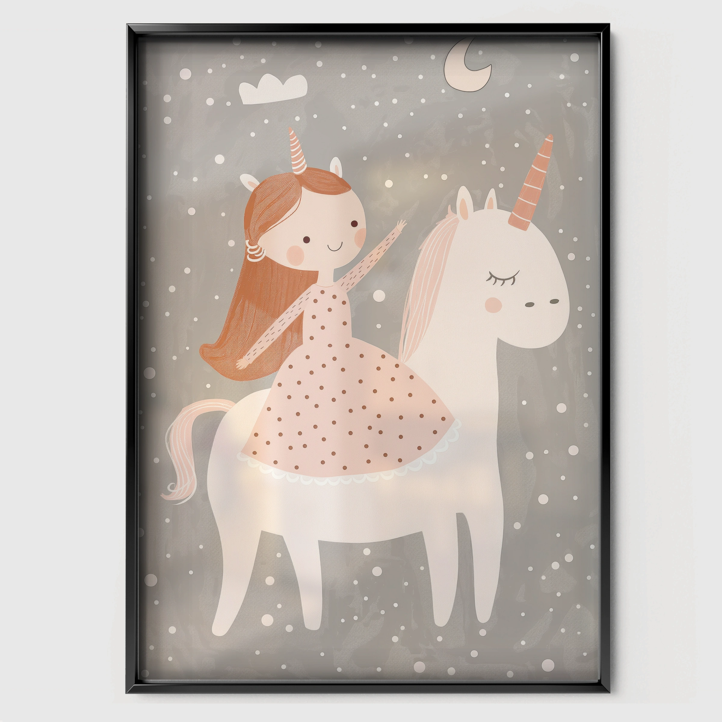 Unicorn Rider Nursery Print - black framed nursery wall art print