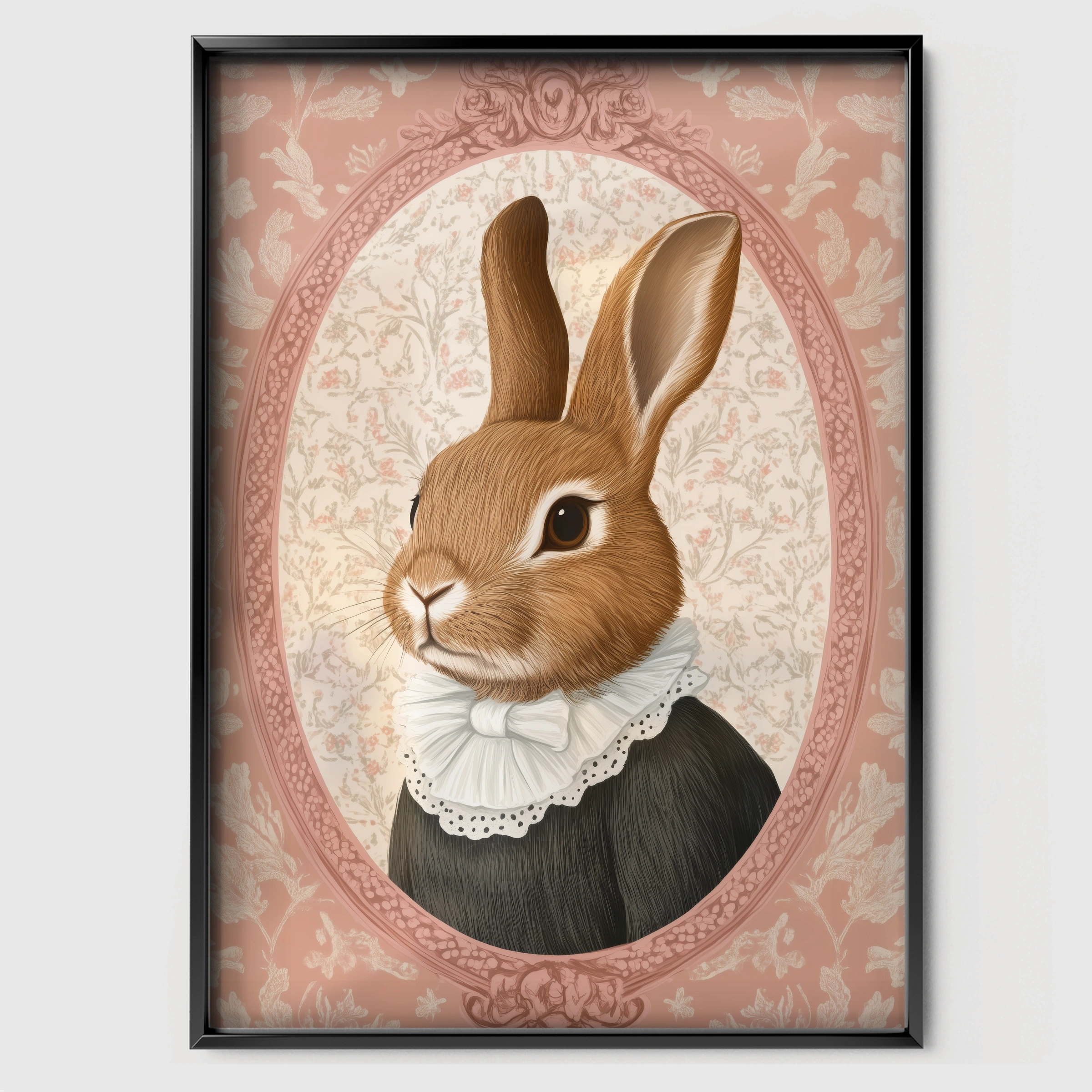 Victorian Rabbit Portrait Nursery Print - black framed nursery wall art print