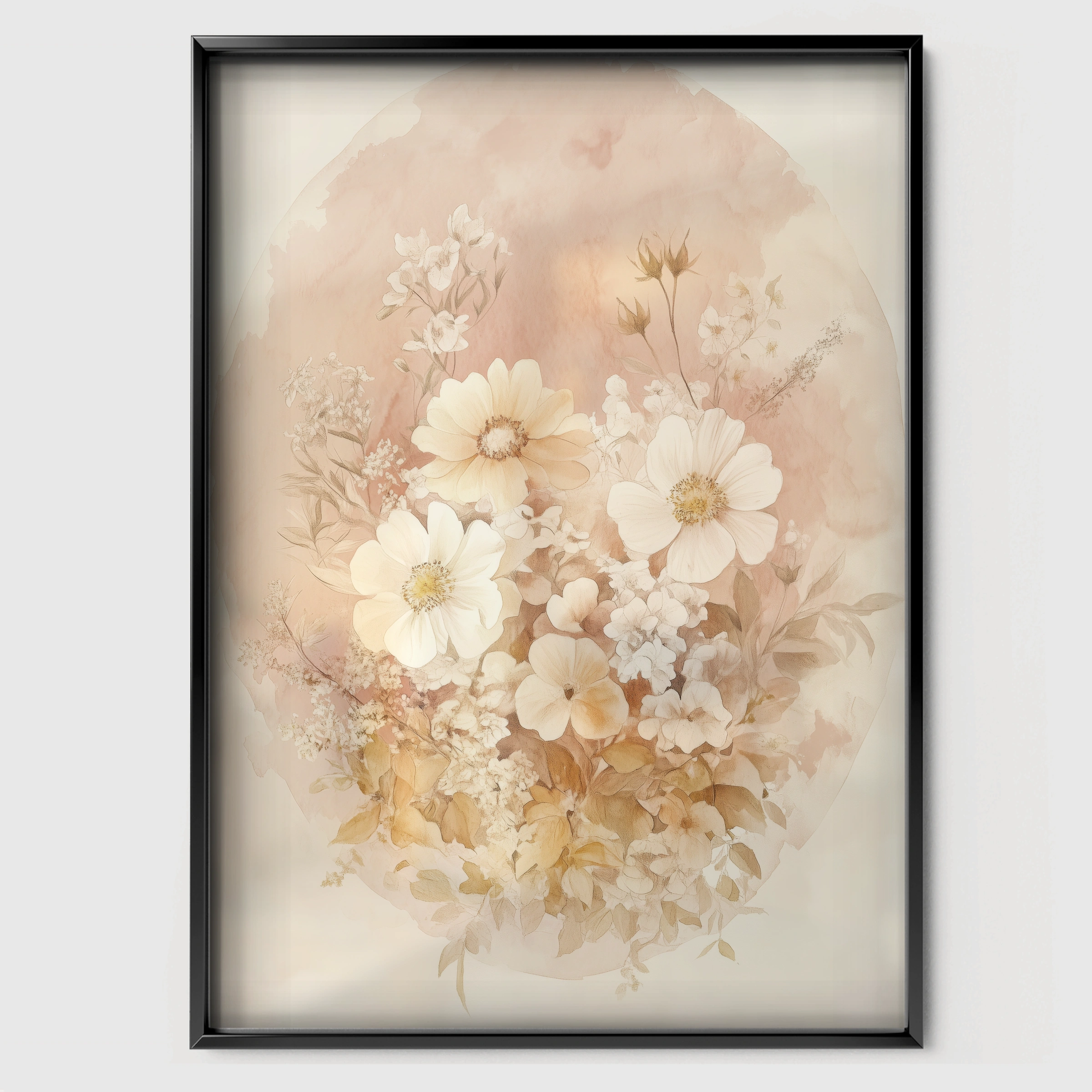 Vintage Bouquet Nursery Print - black framed nursery wall art print