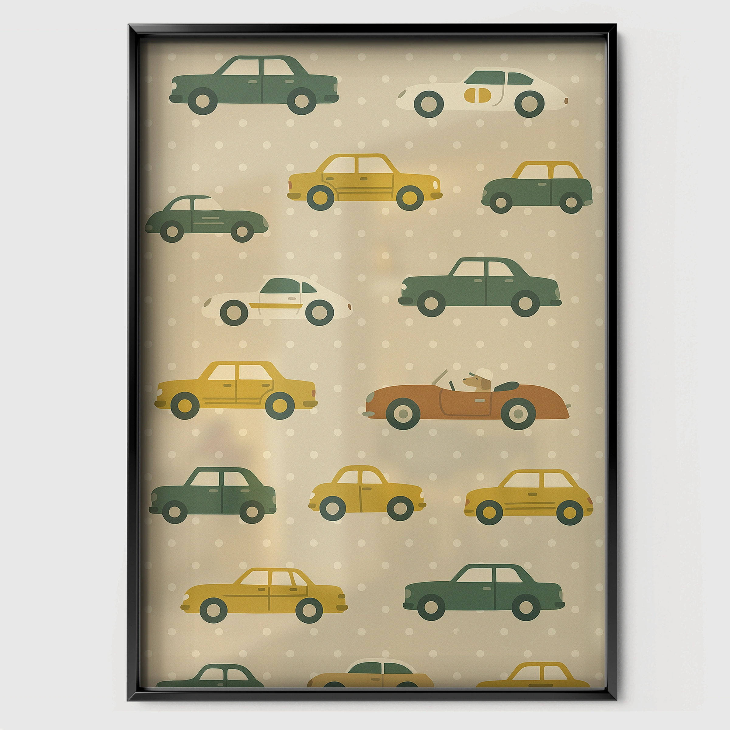 Vintage Cars Pattern Nursery Print - black framed nursery wall art print
