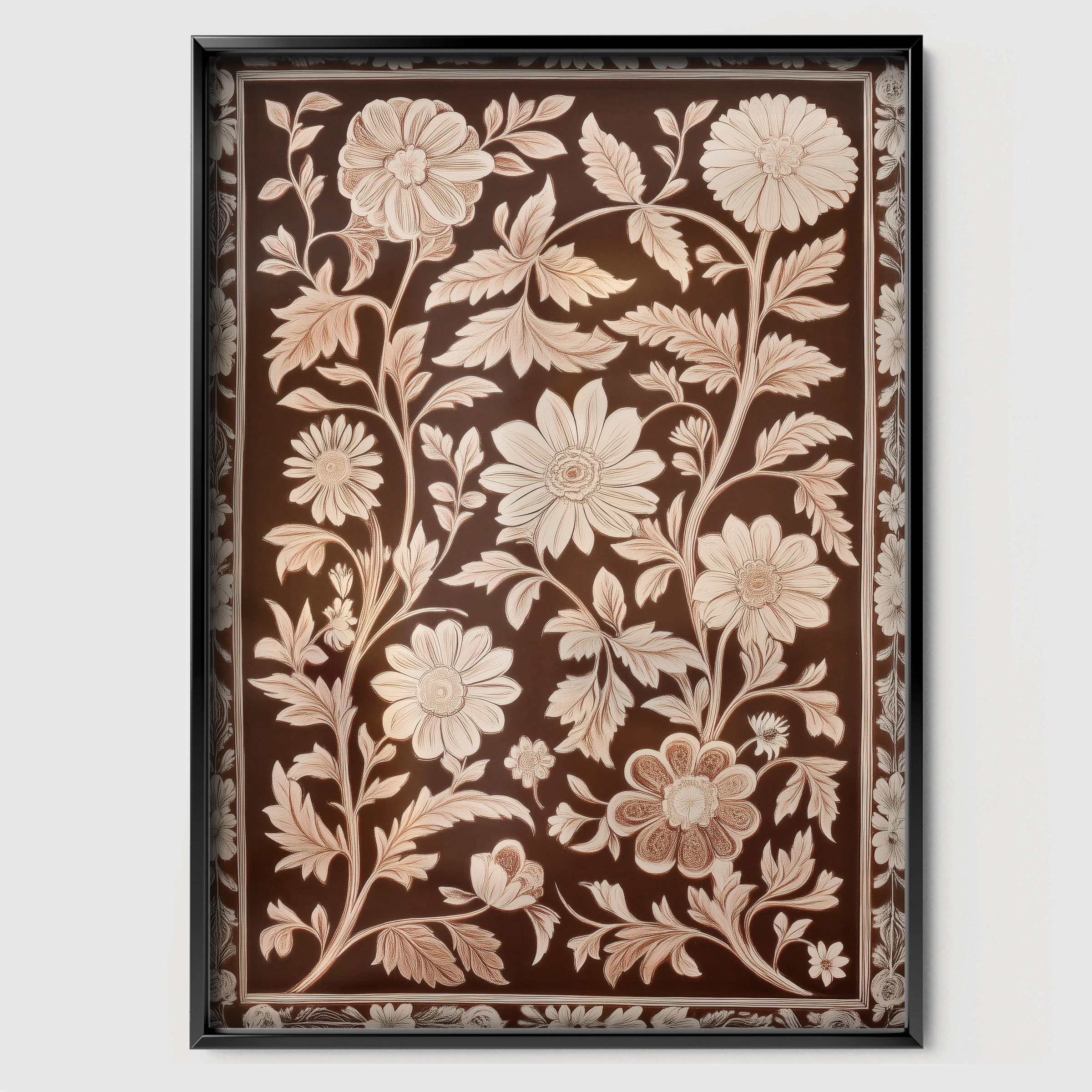 Vintage Floral Tapestry Nursery Print - black framed nursery wall art print