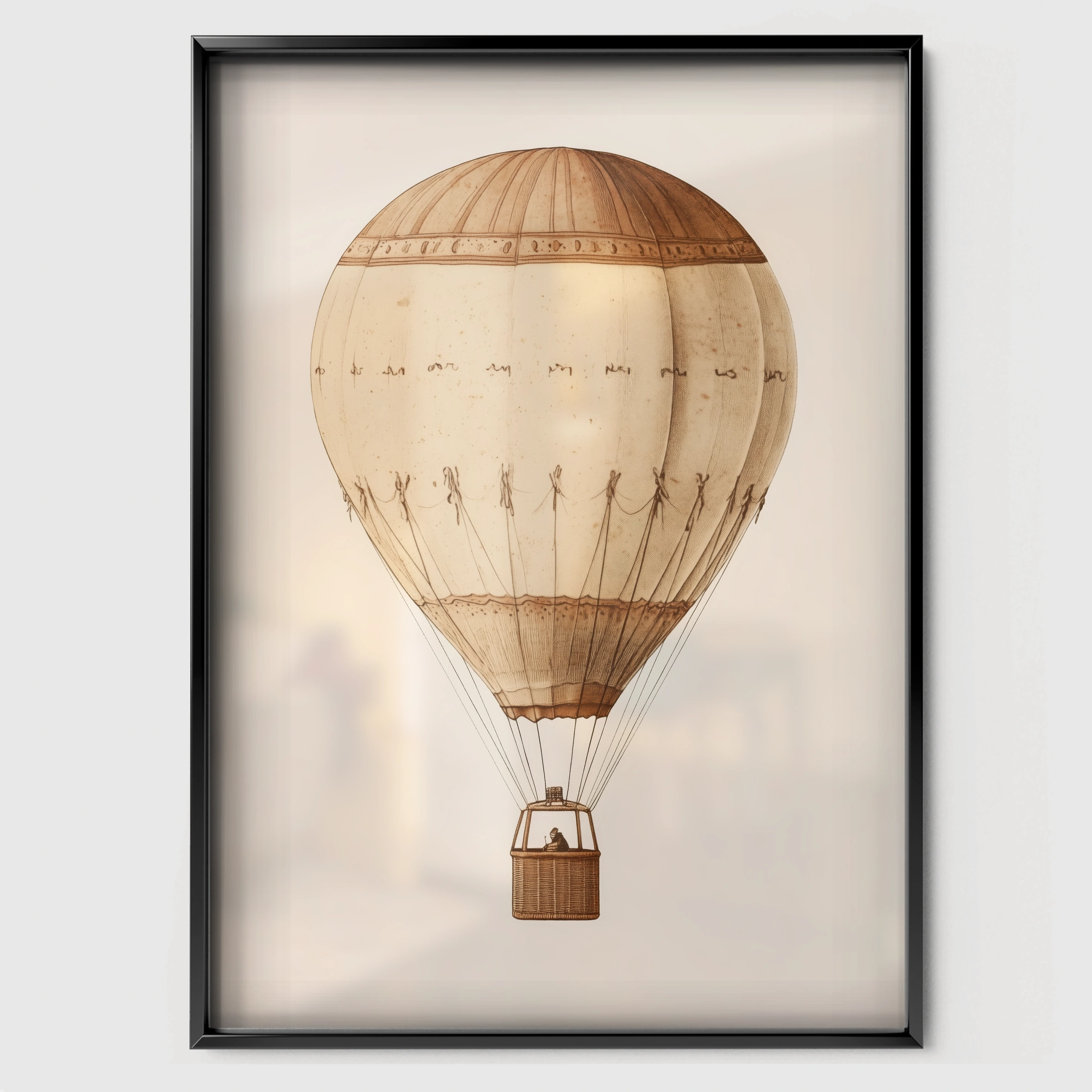 Vintage Hot Air Balloon Nursery Print - black framed nursery wall art print