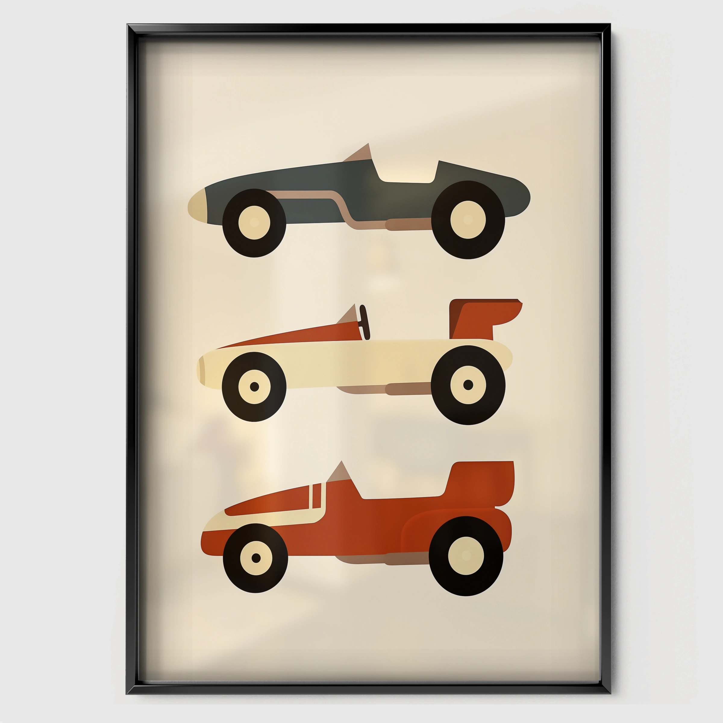 Vintage Race Cars Nursery Print - black framed nursery wall art print
