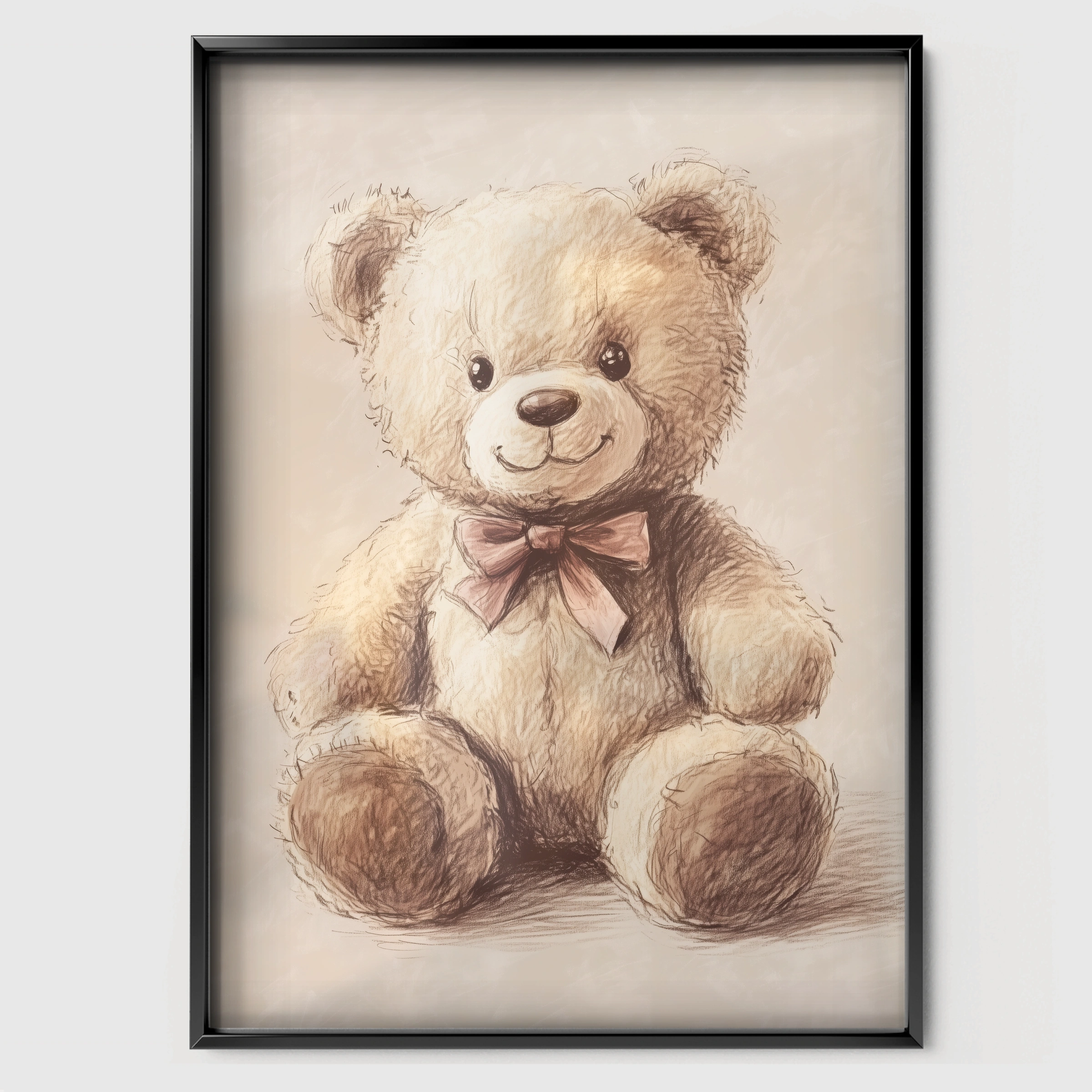 Vintage Teddy Bear Nursery Print - black framed nursery wall art print