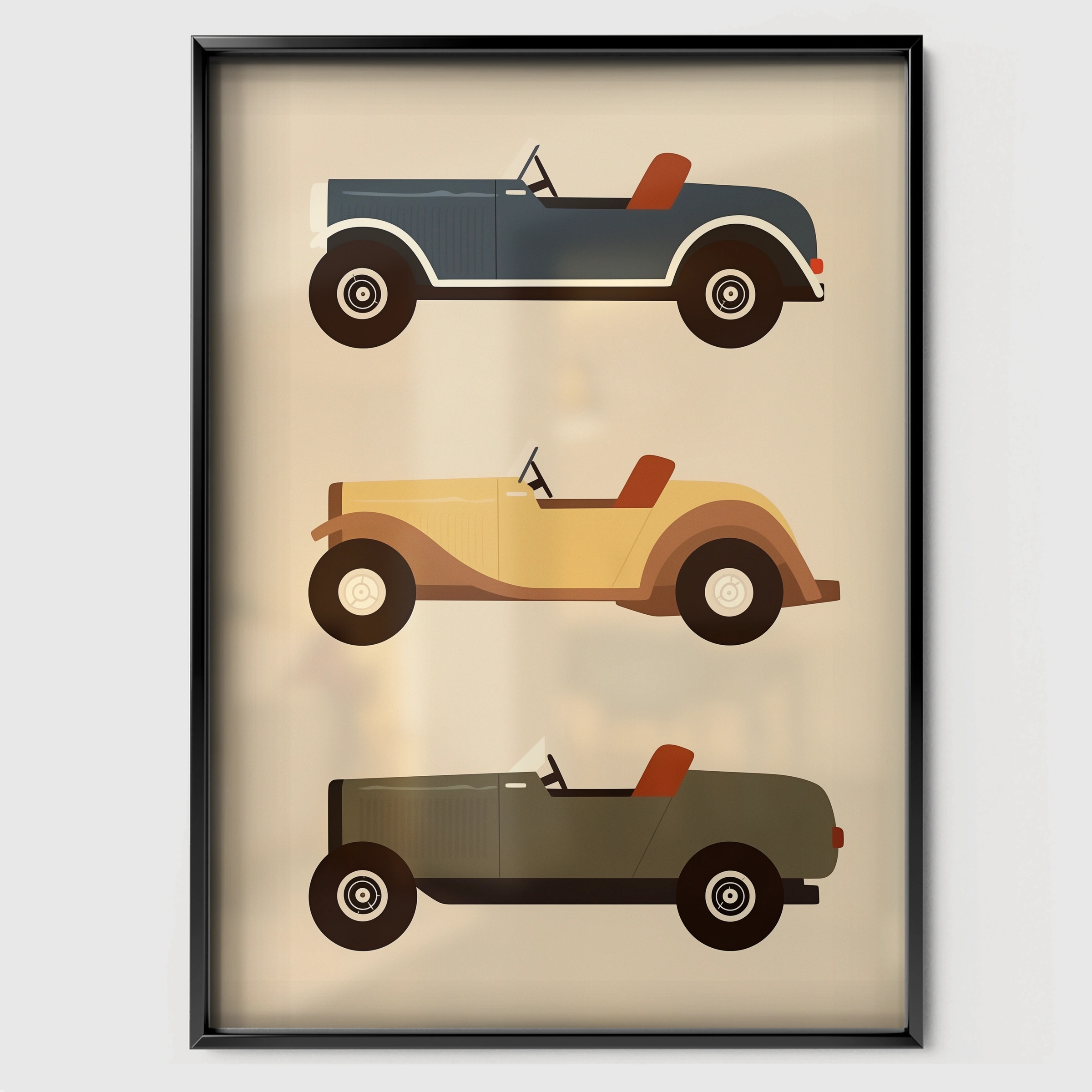 Vintage Touring Cars Nursery Print - black framed nursery wall art print