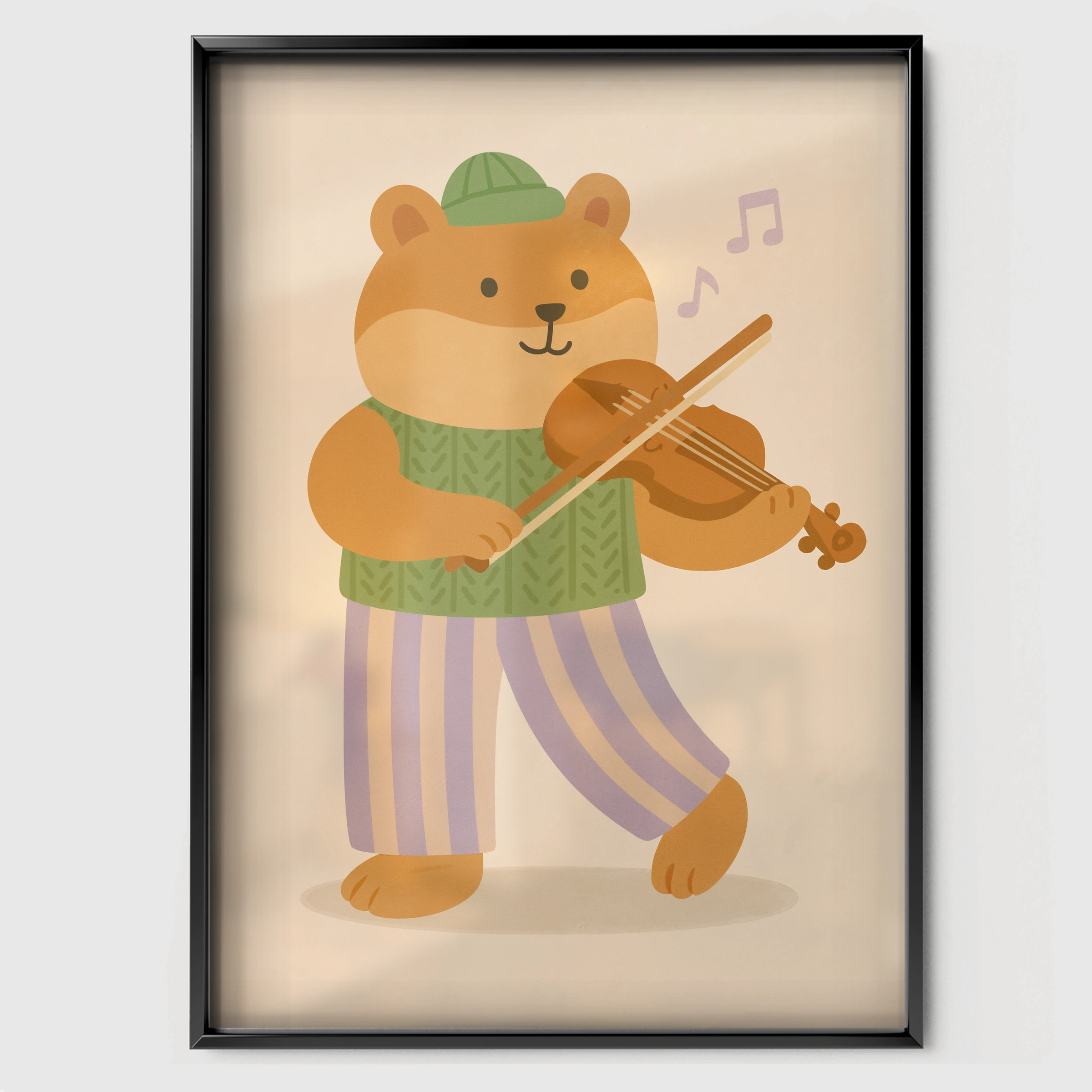 Violin Bear Nursery Print - black framed nursery wall art print