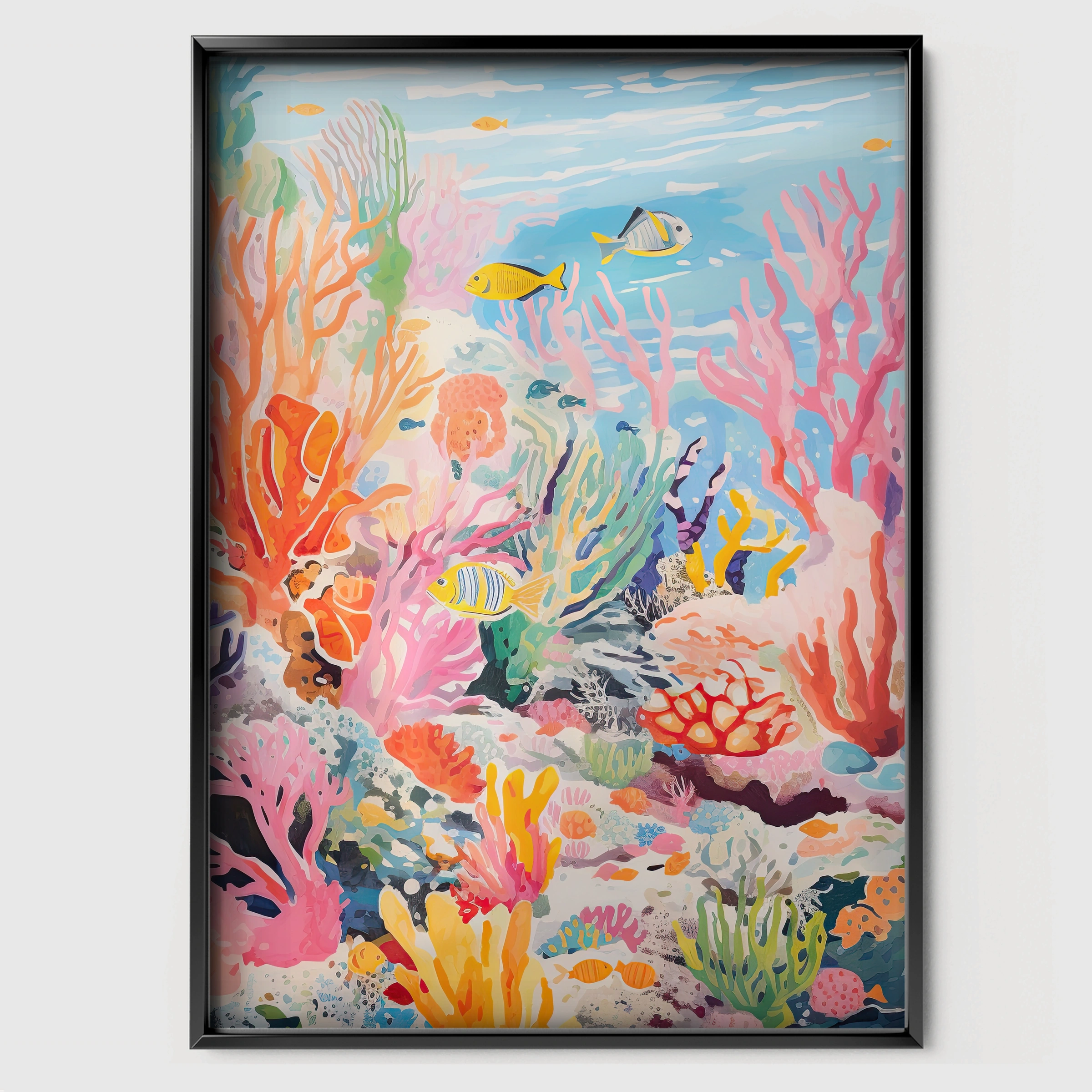 Vivid Coral Reef Nursery Print - black framed nursery wall art print