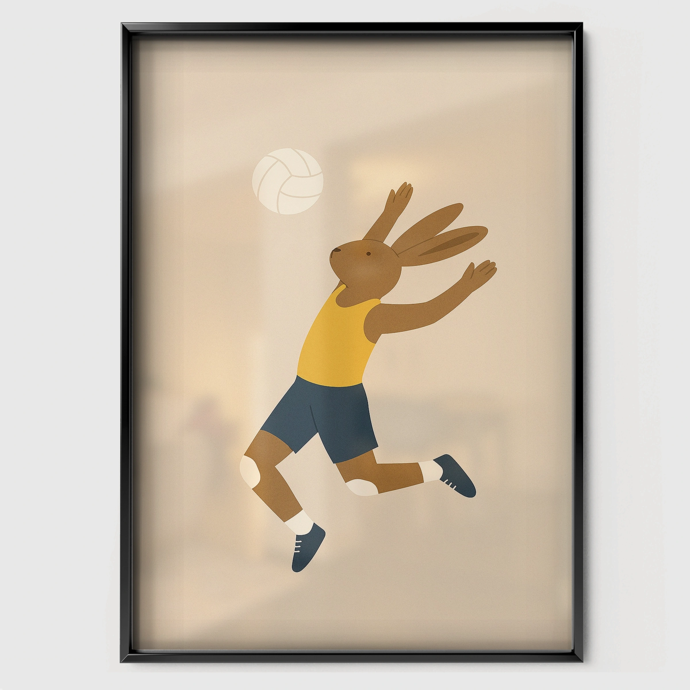 Volleyball Rabbit Nursery Print - black framed nursery wall art print