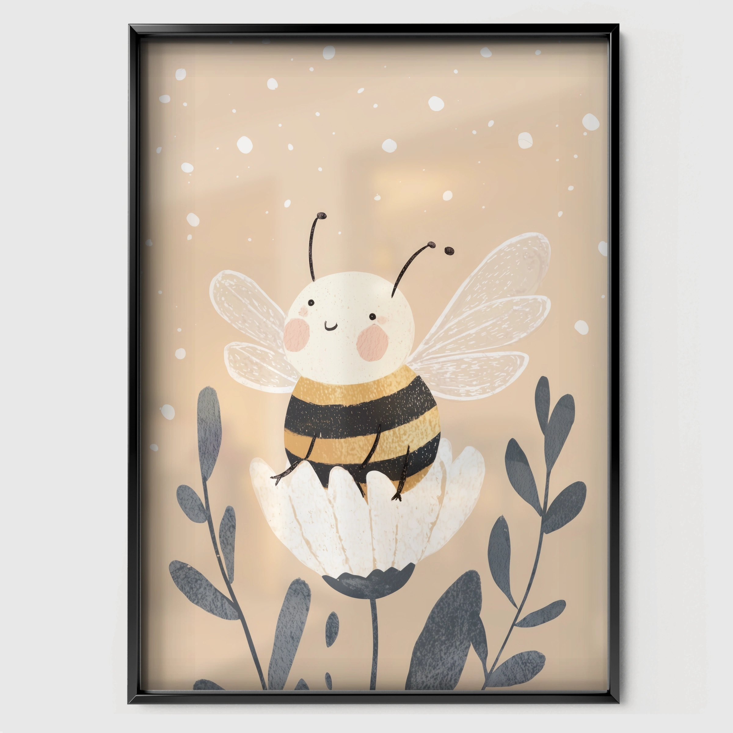 Watercolor Bumblebee Nursery Print - black framed nursery wall art print