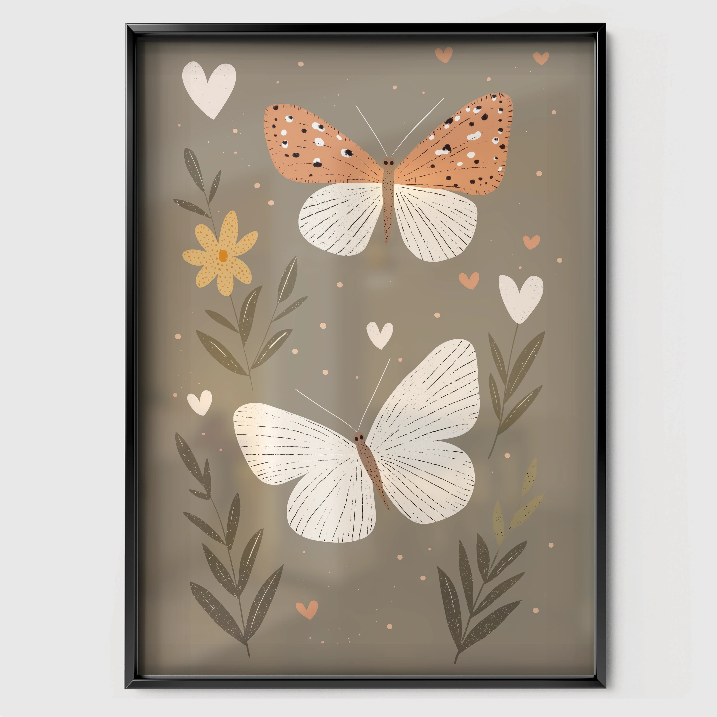 Watercolor Butterflies Nursery Print - black framed nursery wall art print