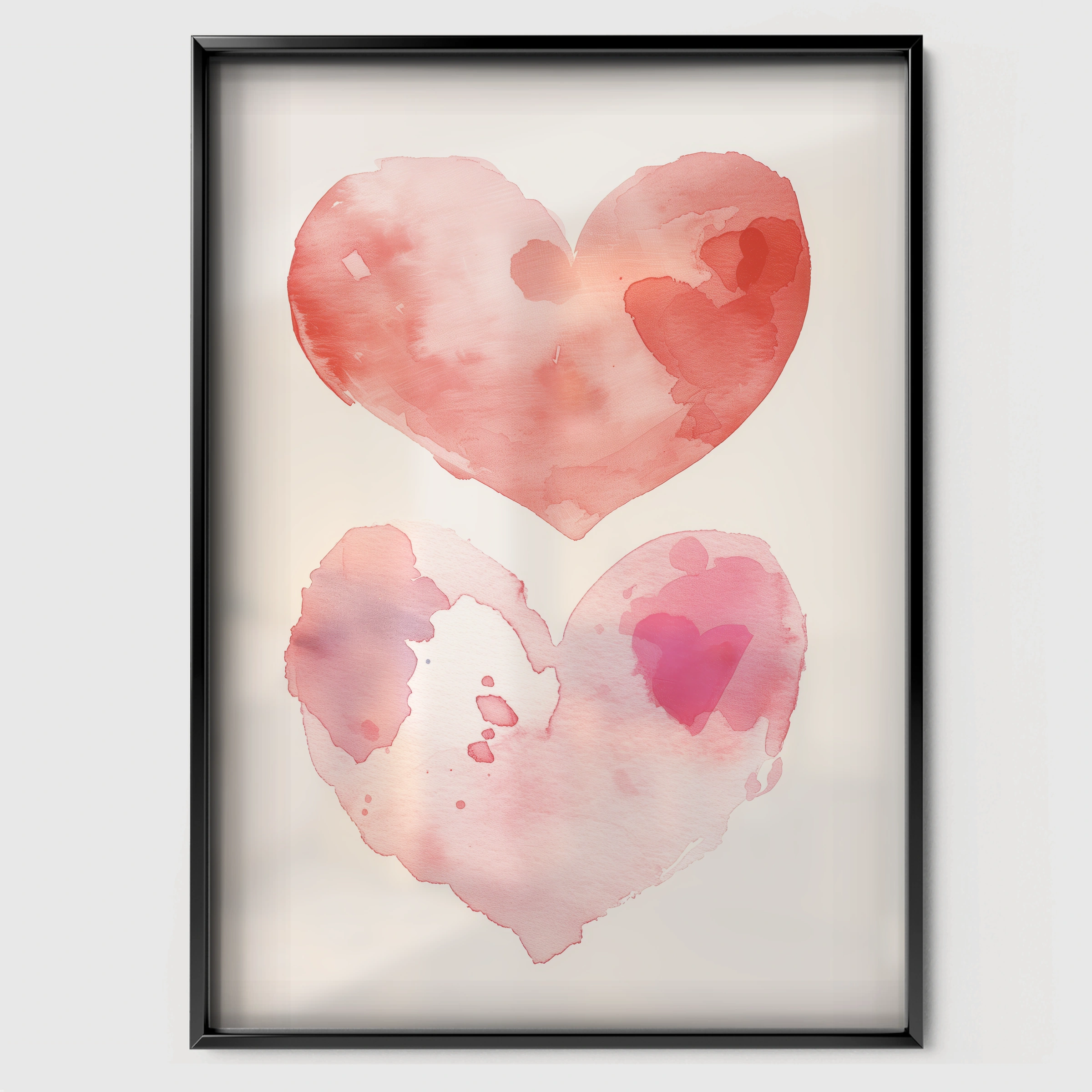 Watercolor Hearts Nursery Print - black framed nursery wall art print