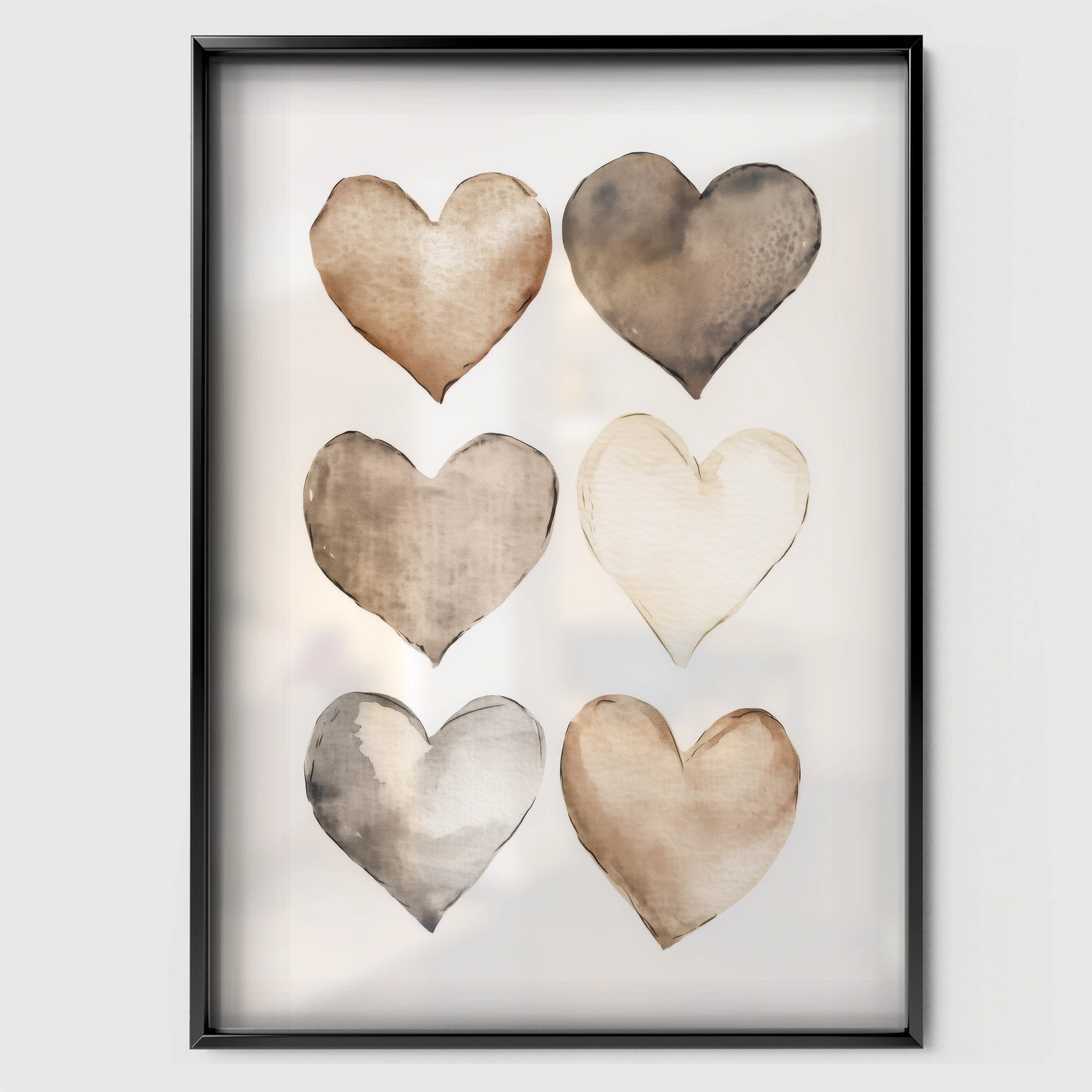 Watercolor Hearts Two Nursery Print - black framed nursery wall art print