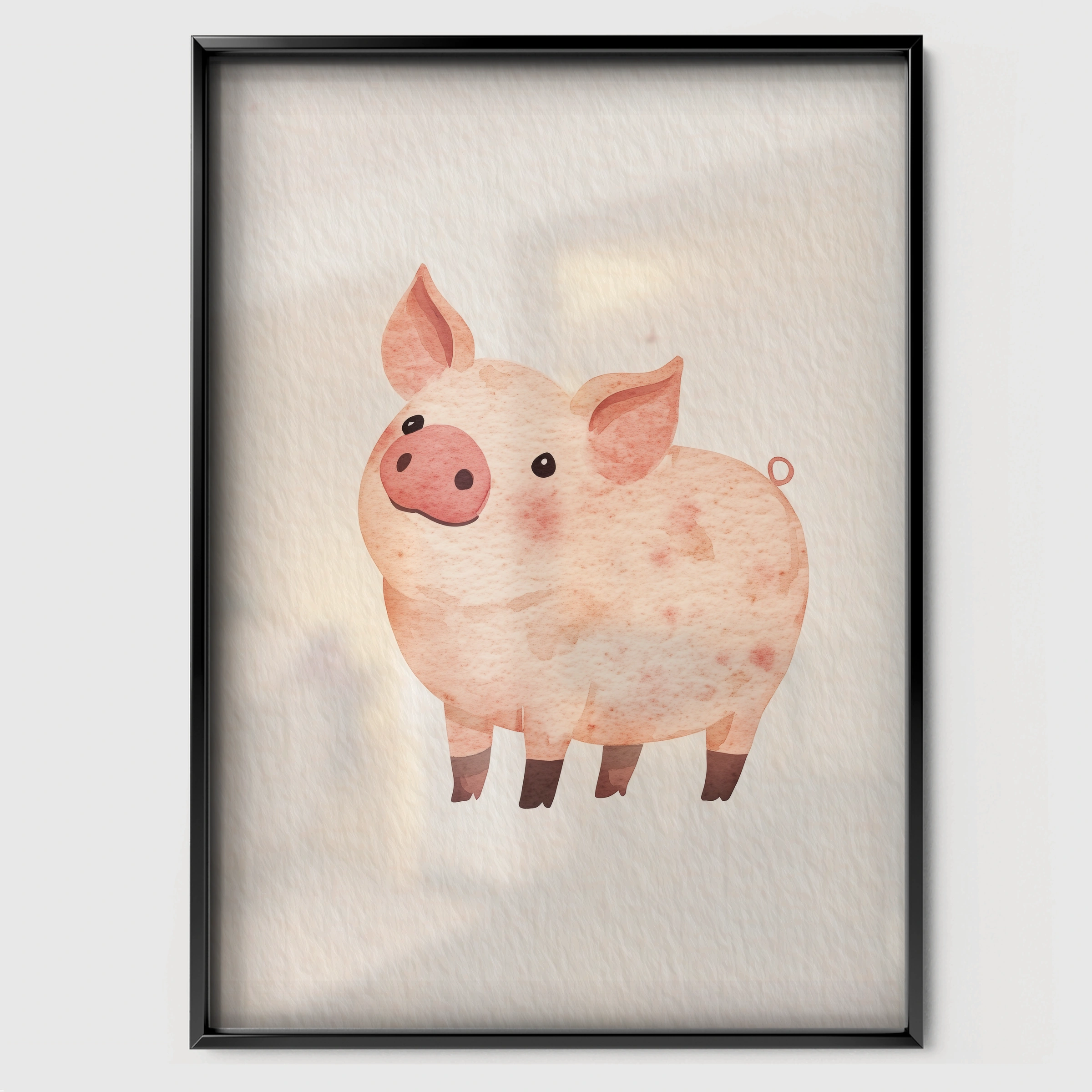 Watercolor Pig Nursery Print - black framed nursery wall art print