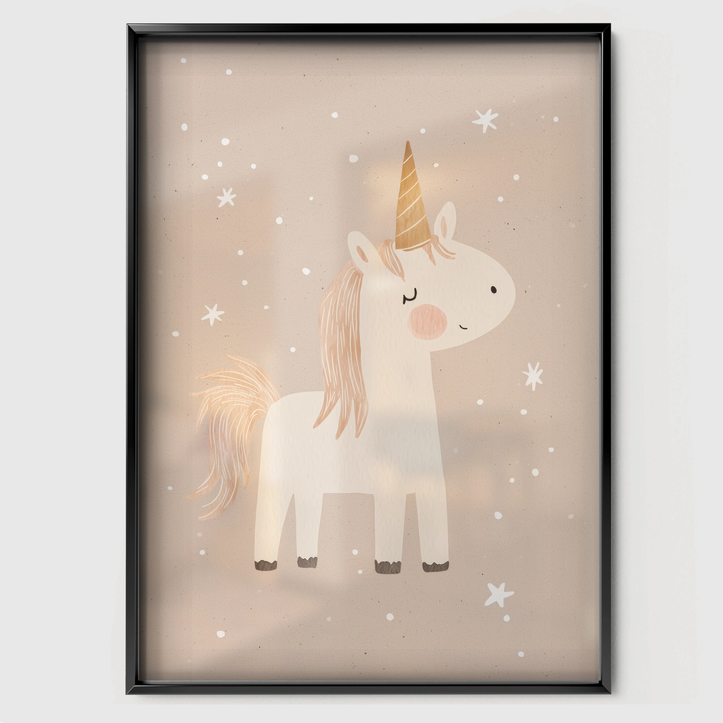Whimsical Unicorn Nursery Print - black framed nursery wall art print