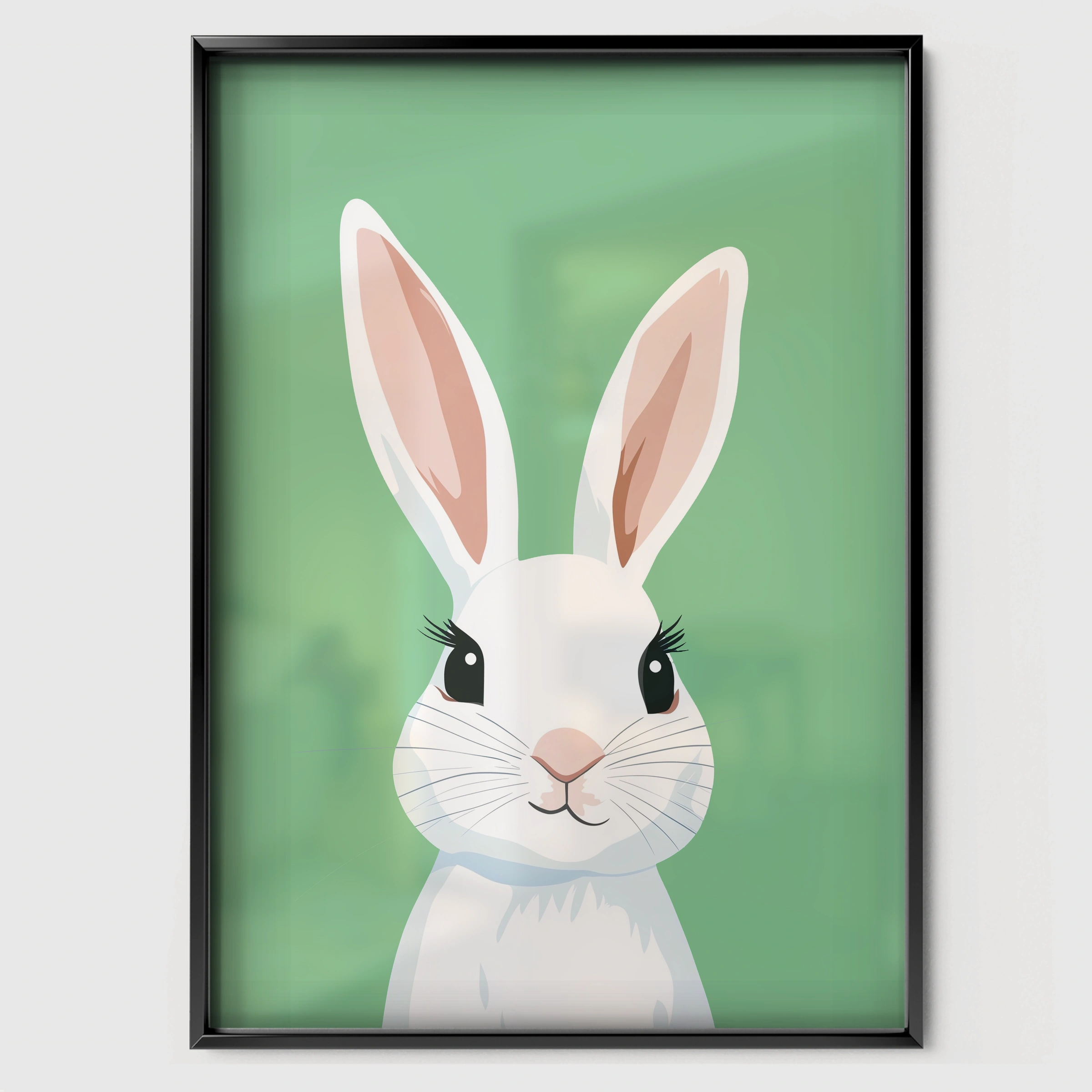 White Bunny Nursery Print - black framed nursery wall art print