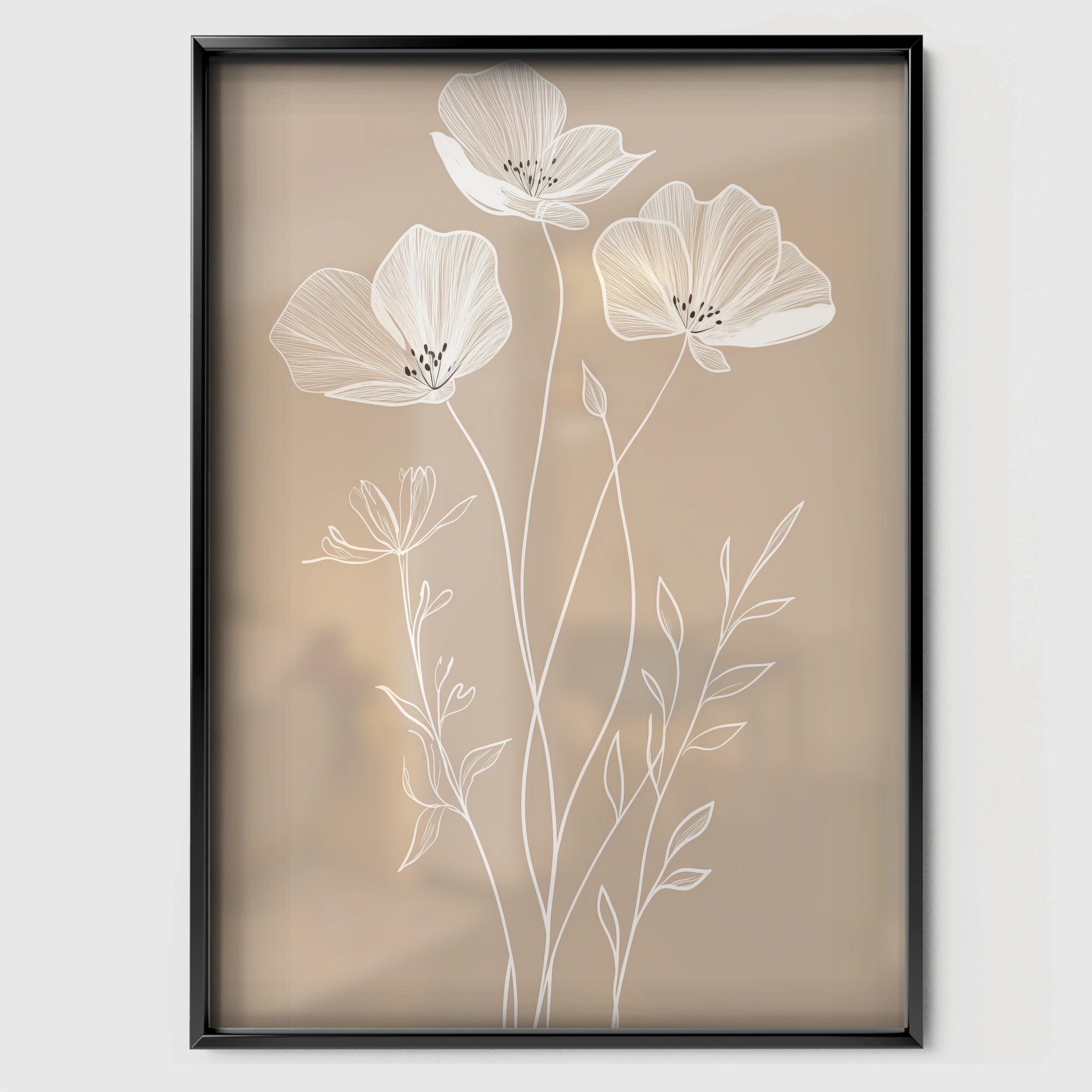 White Flowers Nursery Print - black framed nursery wall art print