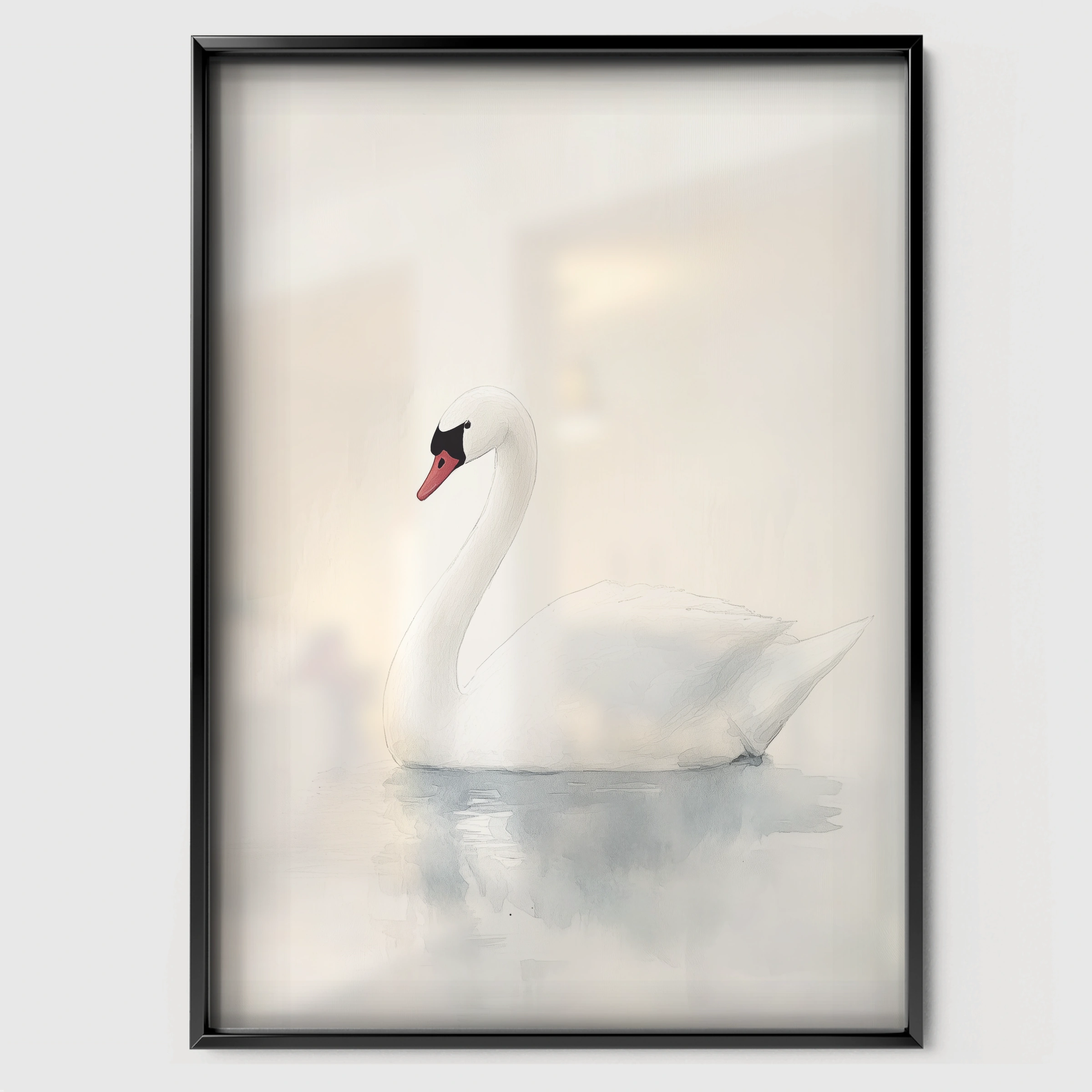 White Swan Nursery Print - black framed nursery wall art print