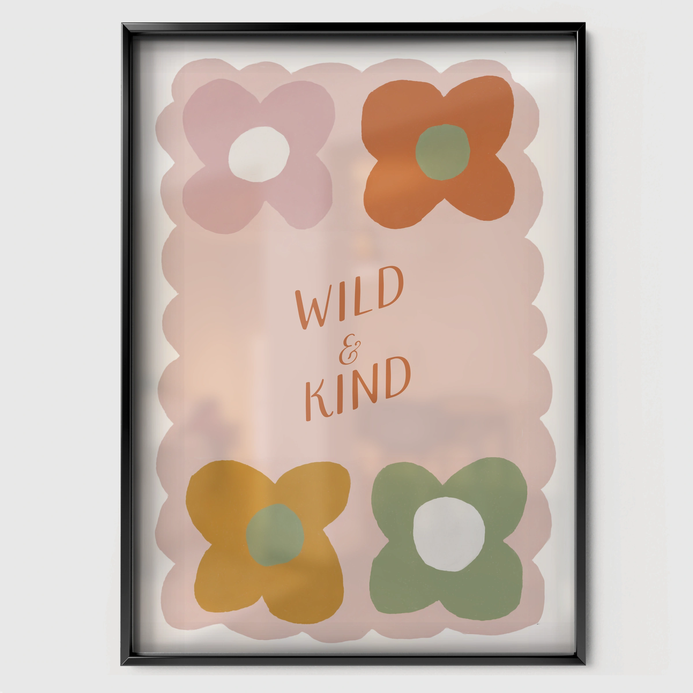 Wild and Kind Nursery Print - black framed nursery wall art print