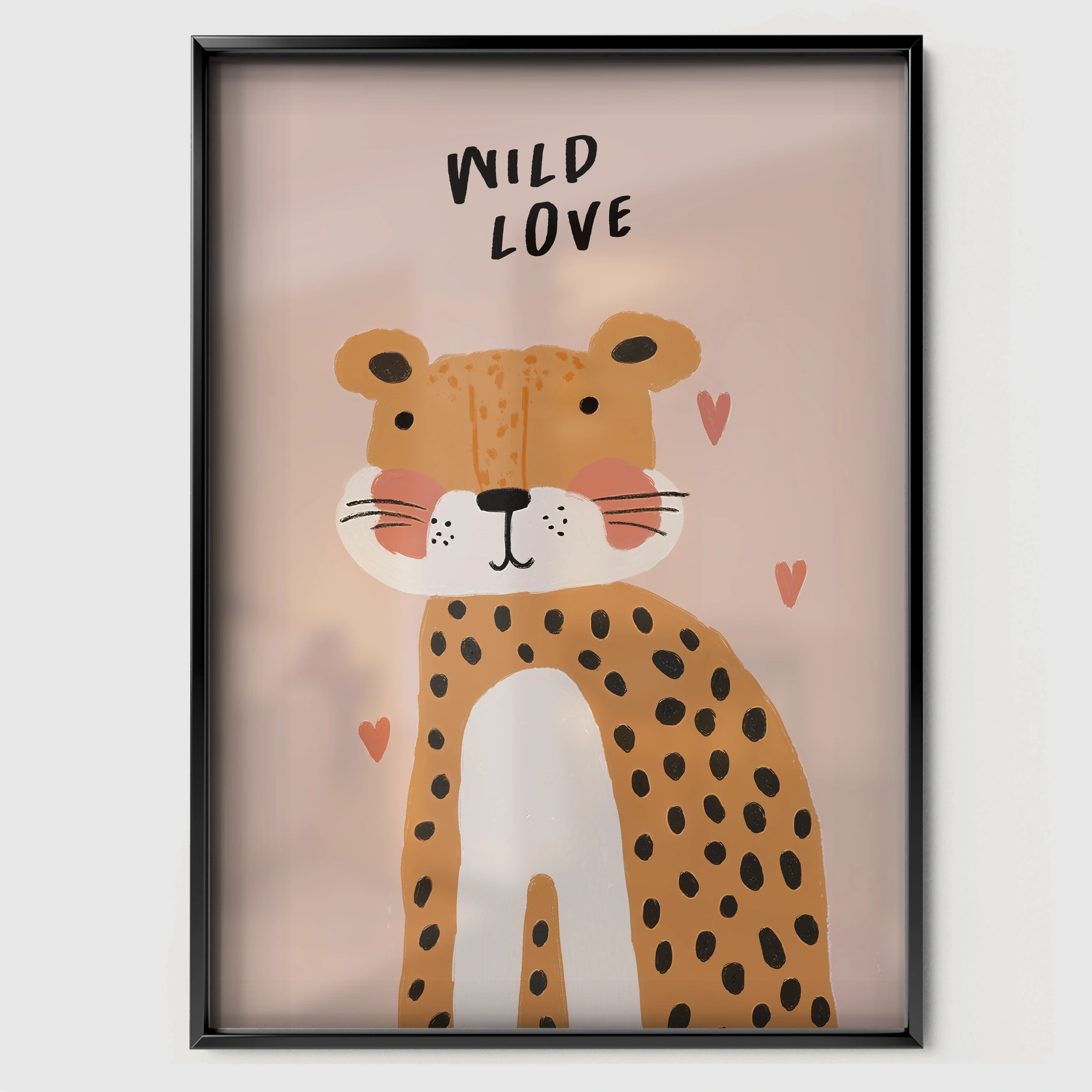 Wild Love Cheetah Nursery Print - black framed nursery wall art print
