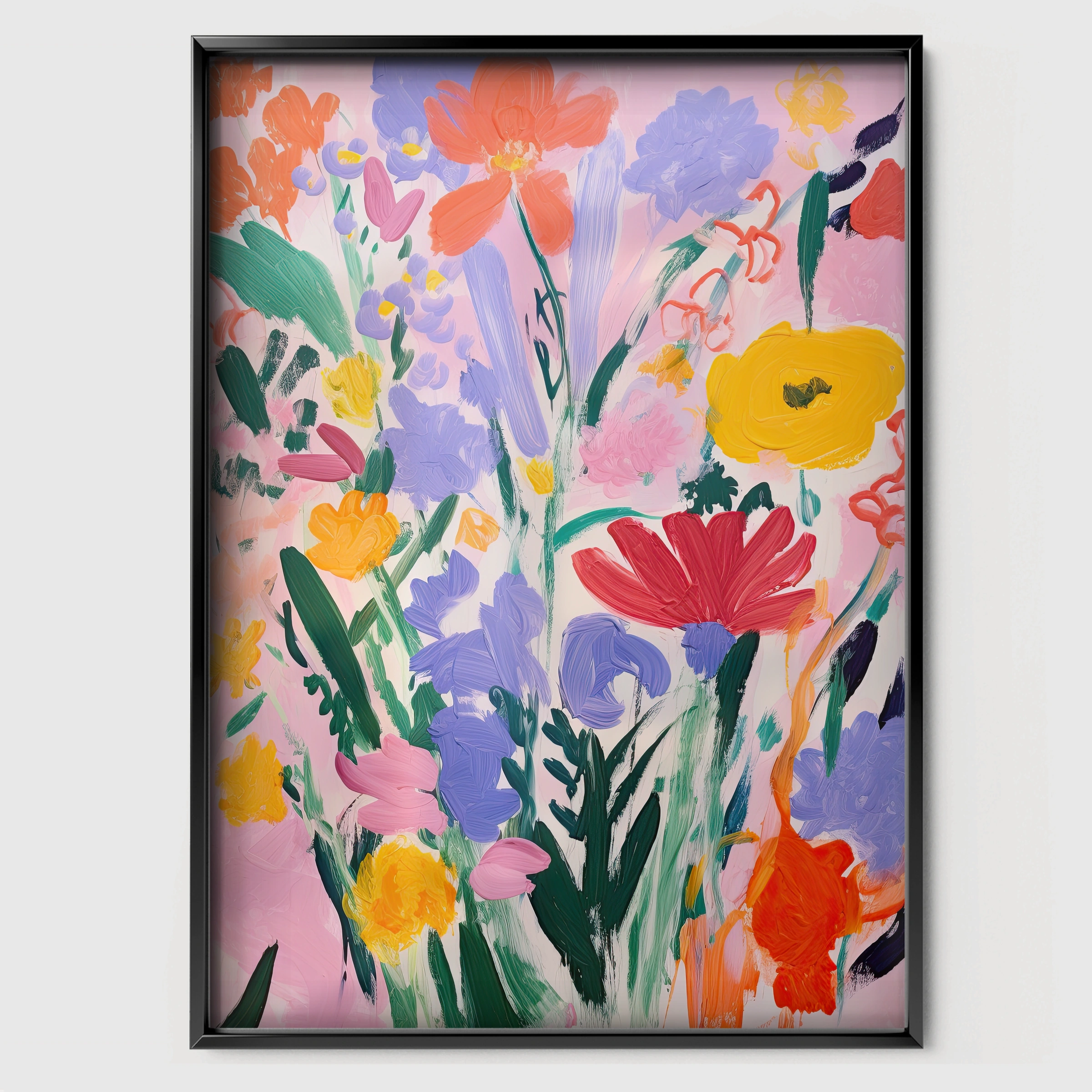Wildflower Bouquet Nursery Print - black framed nursery wall art print