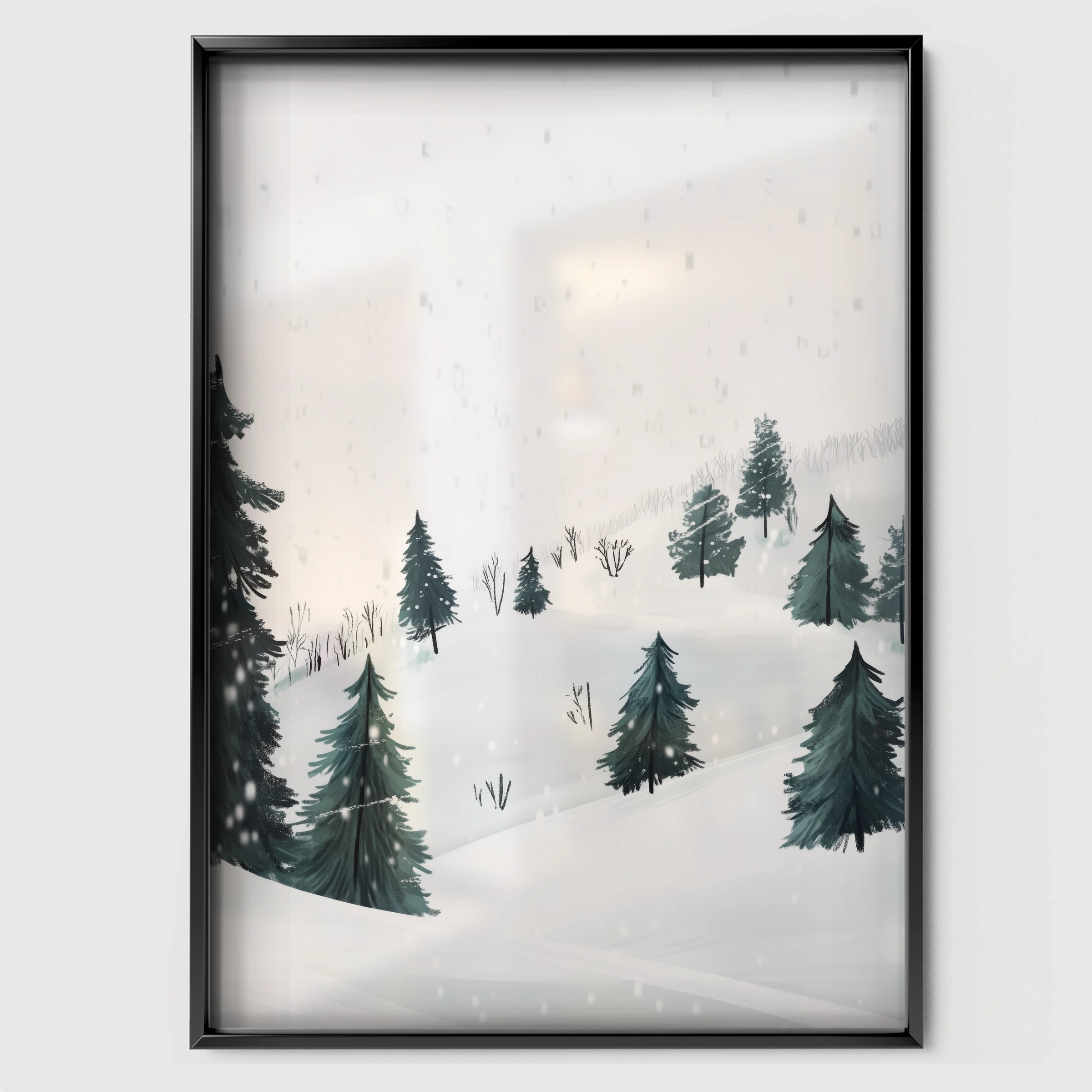 Winter Landscape Christmas Print - black framed nursery wall art print