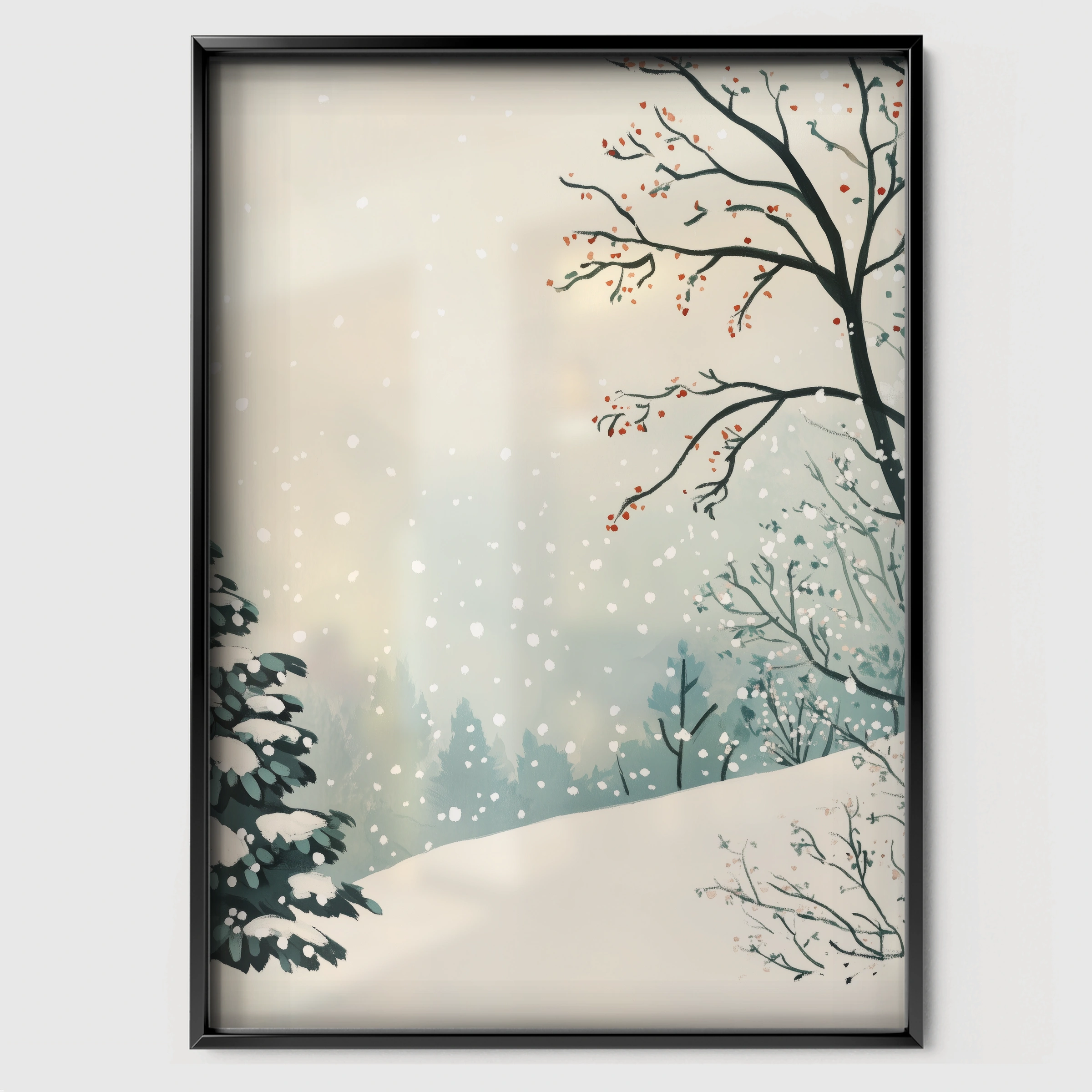 Winter Scene Christmas Print - black framed nursery wall art print
