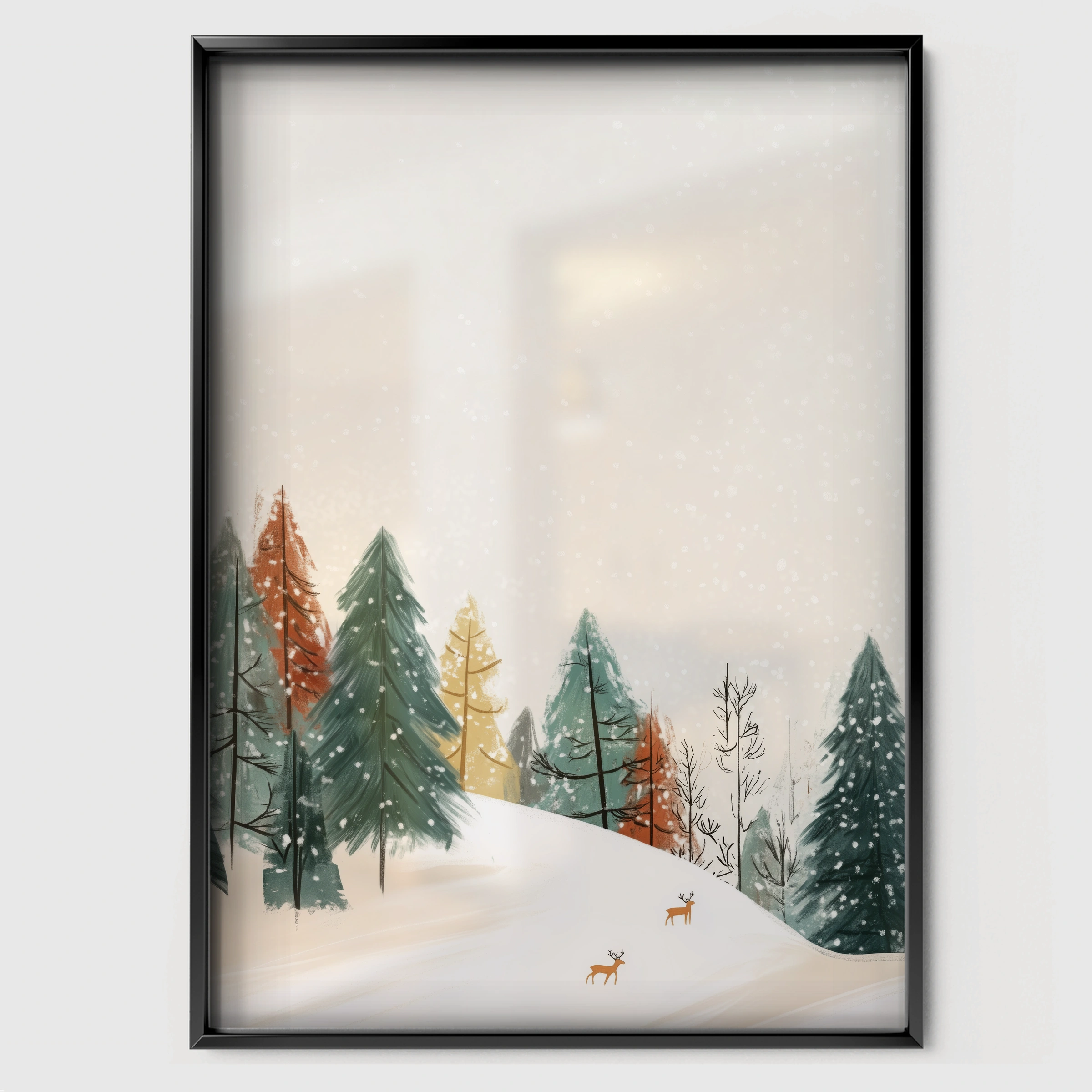 Winter Trees Christmas Print - black framed nursery wall art print