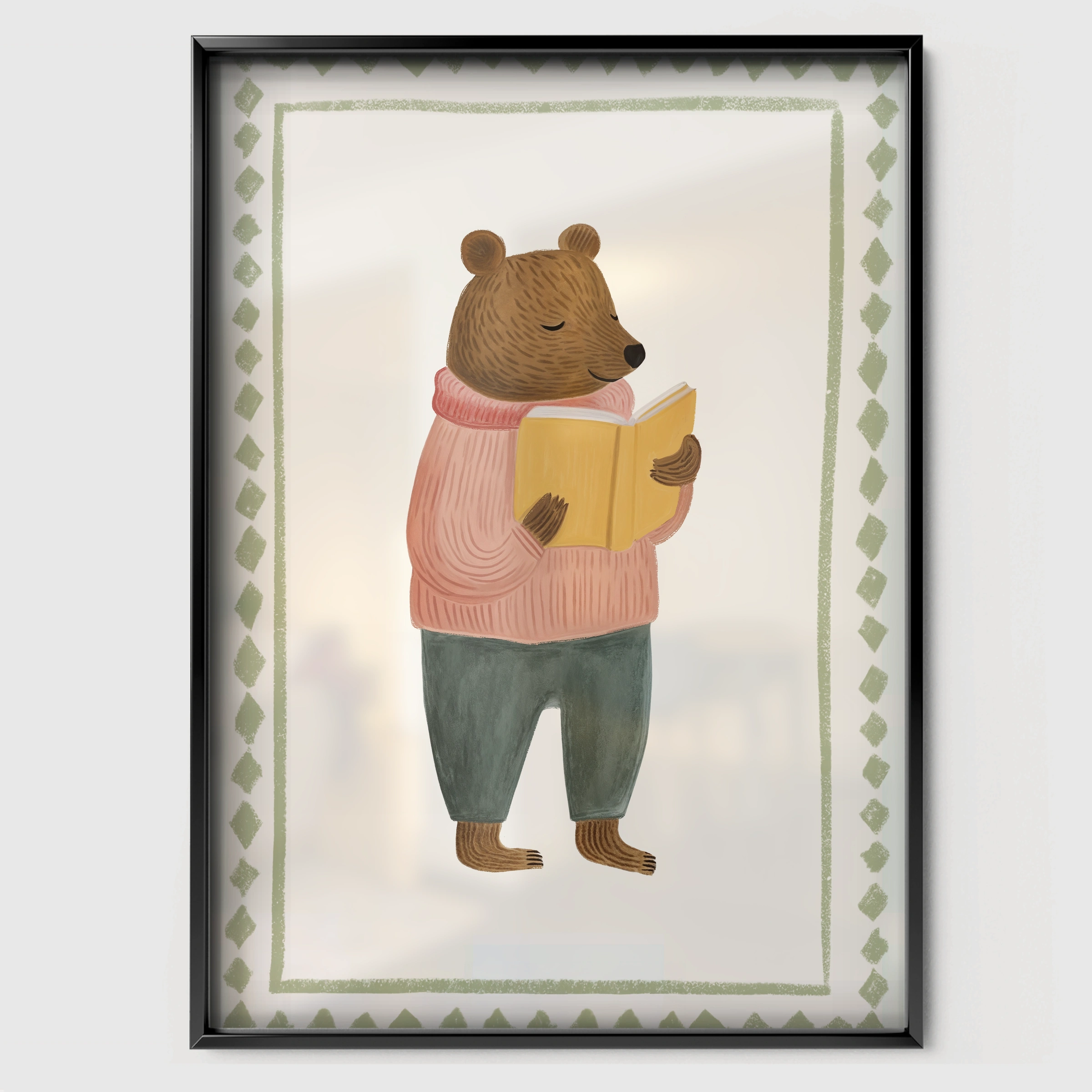 Woodland Bear Nursery Print - black framed nursery wall art print