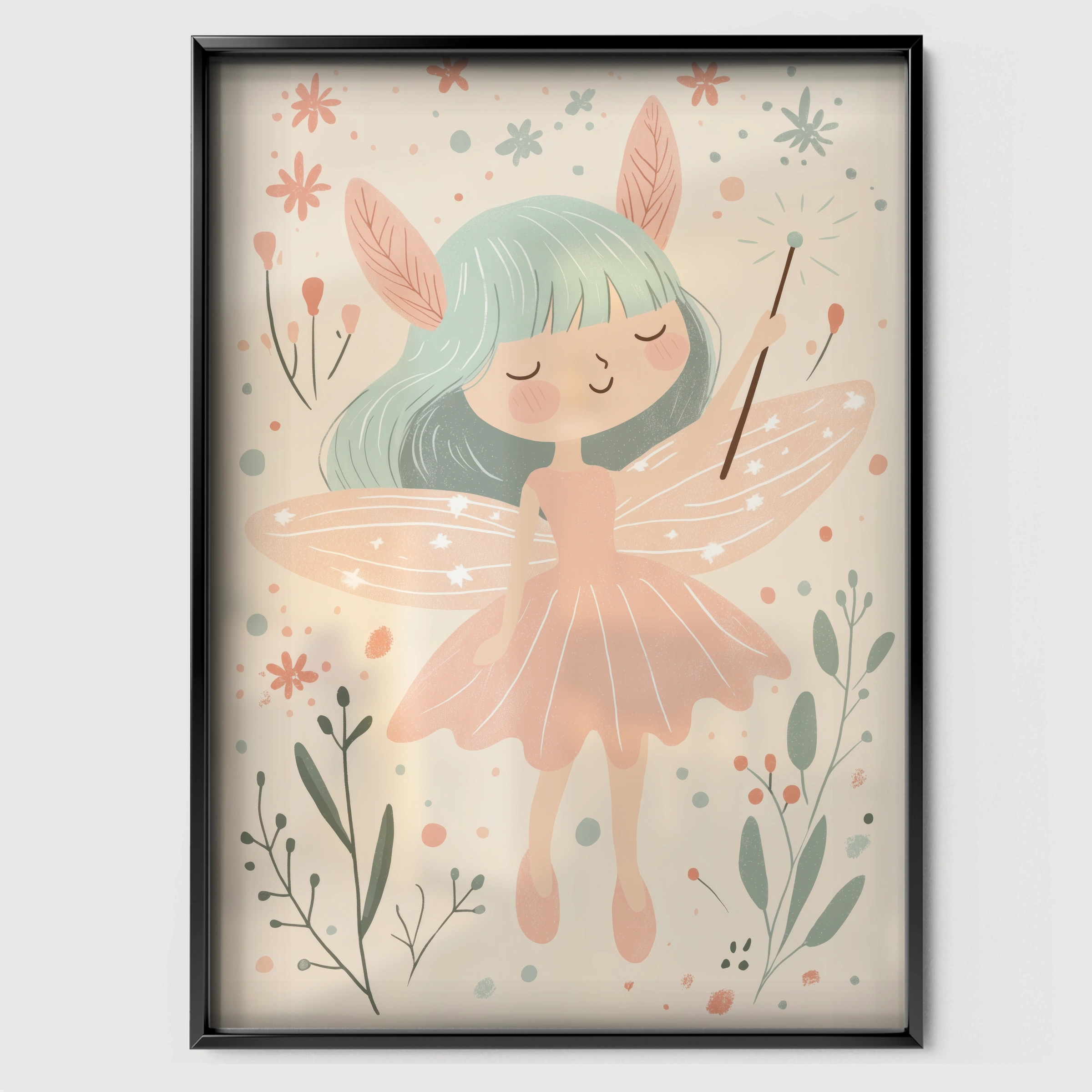 Woodland Fairy Nursery Print - black framed nursery wall art print
