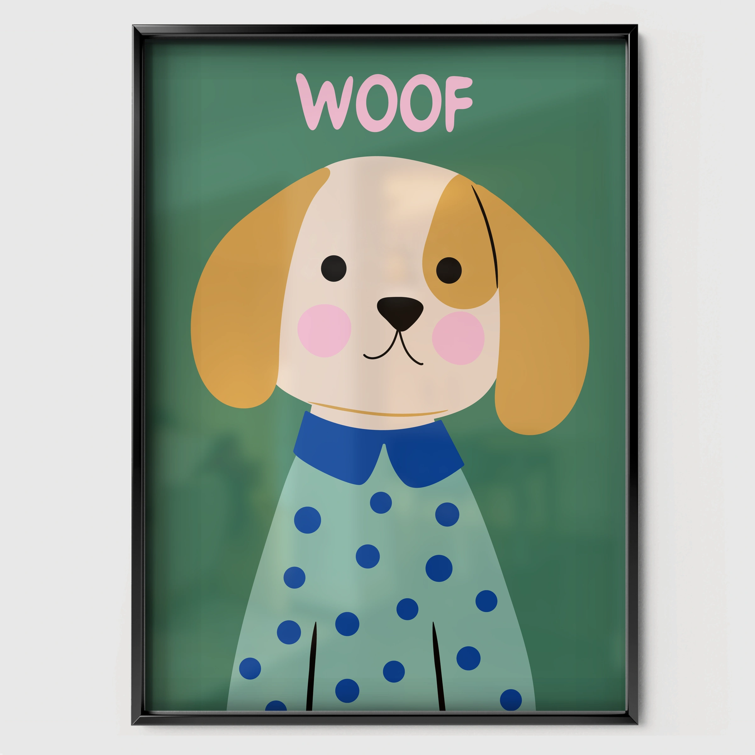 Woof Dog Nursery Print - black framed nursery wall art print