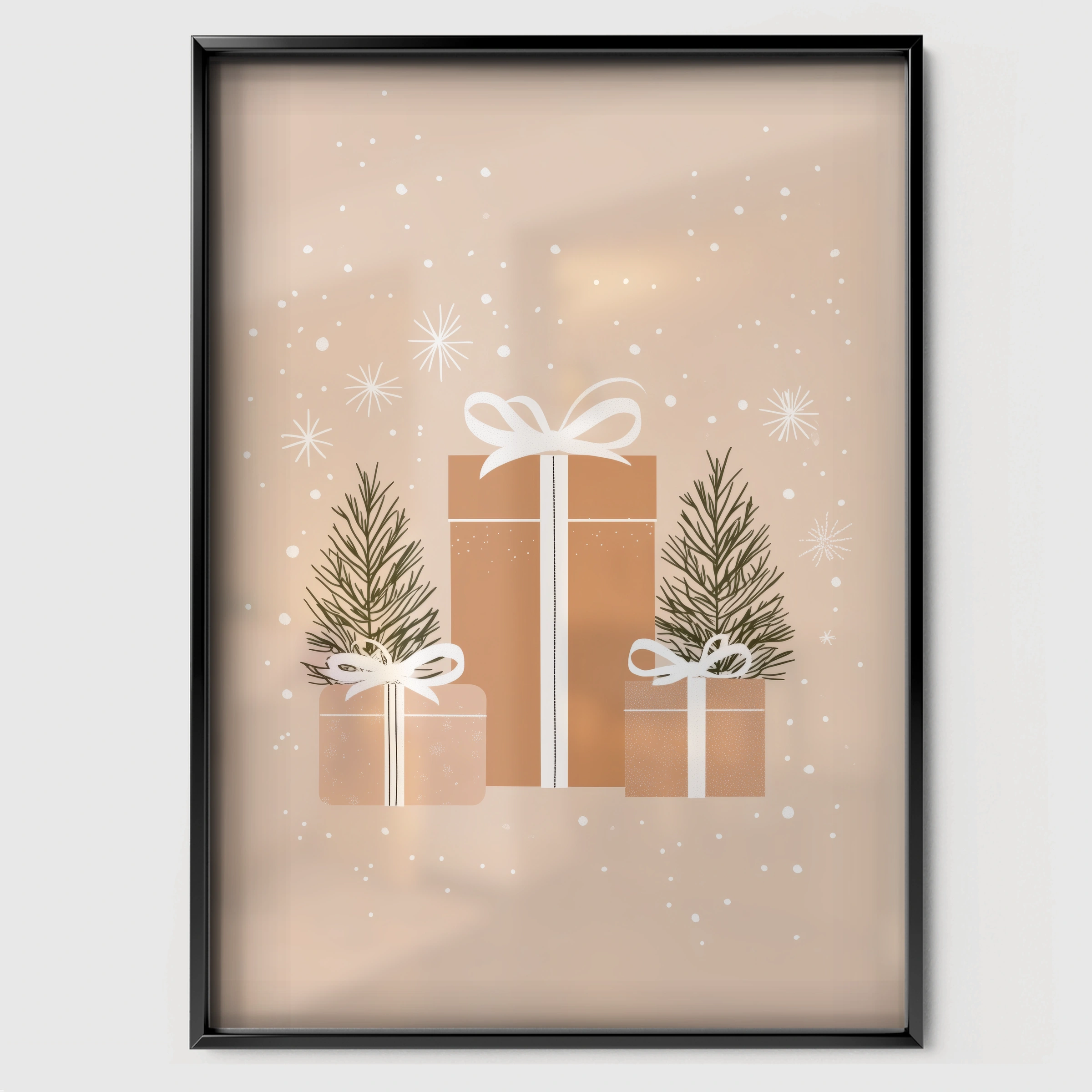 Wrapped Gifts Christmas Print - black framed nursery wall art print