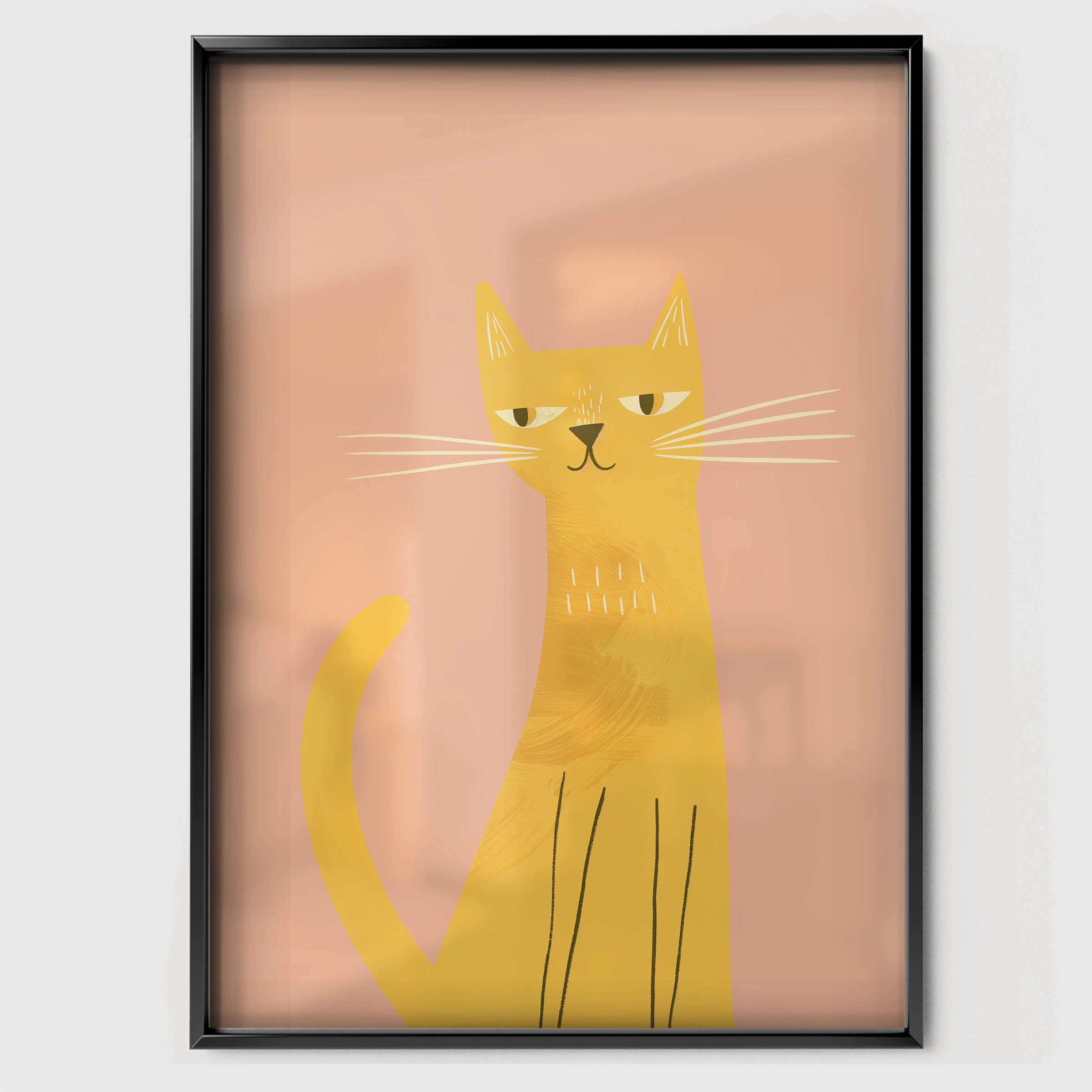 Yellow Cat Nursery Print - black framed nursery wall art print