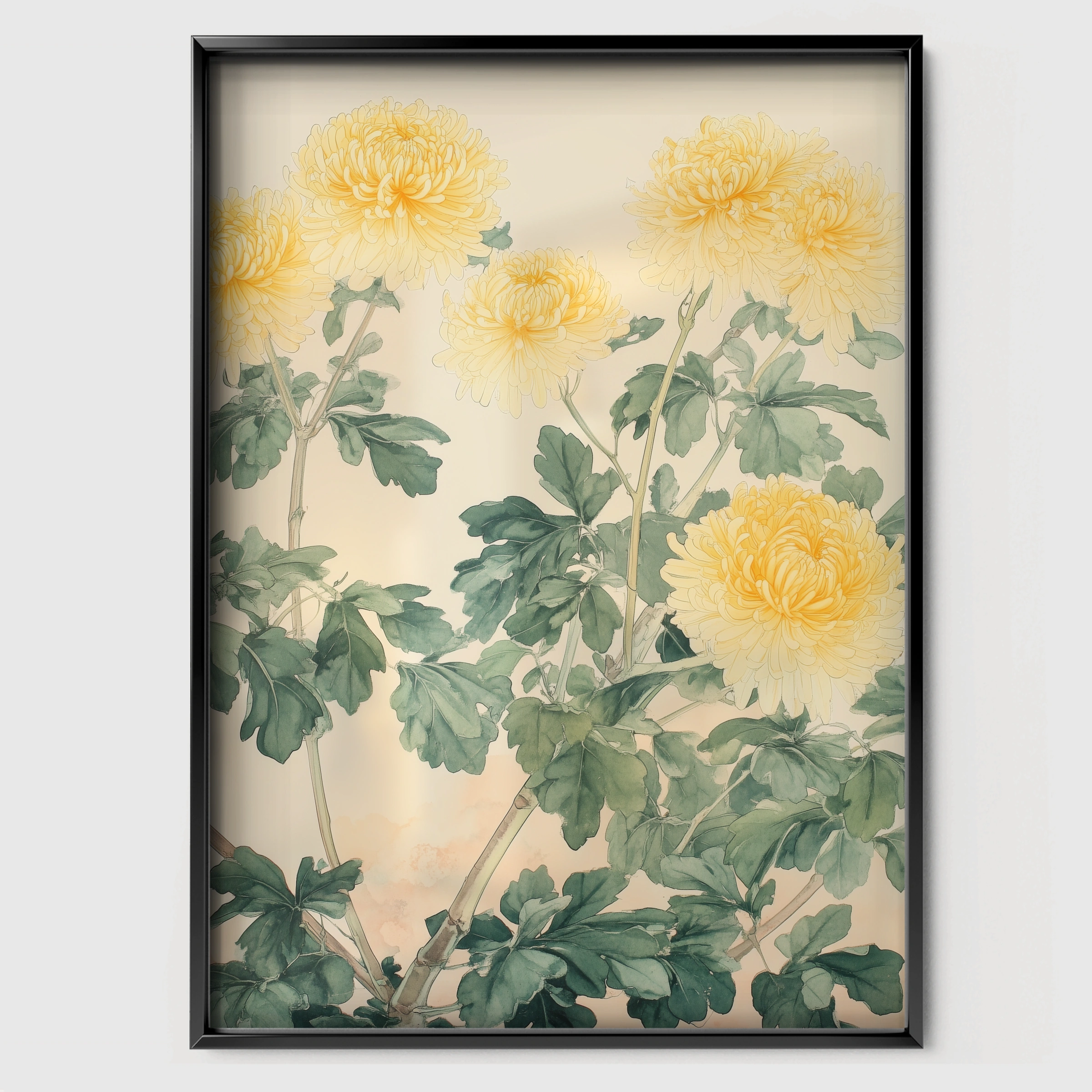 Yellow Chrysanthemums Nursery Print - black framed nursery wall art print